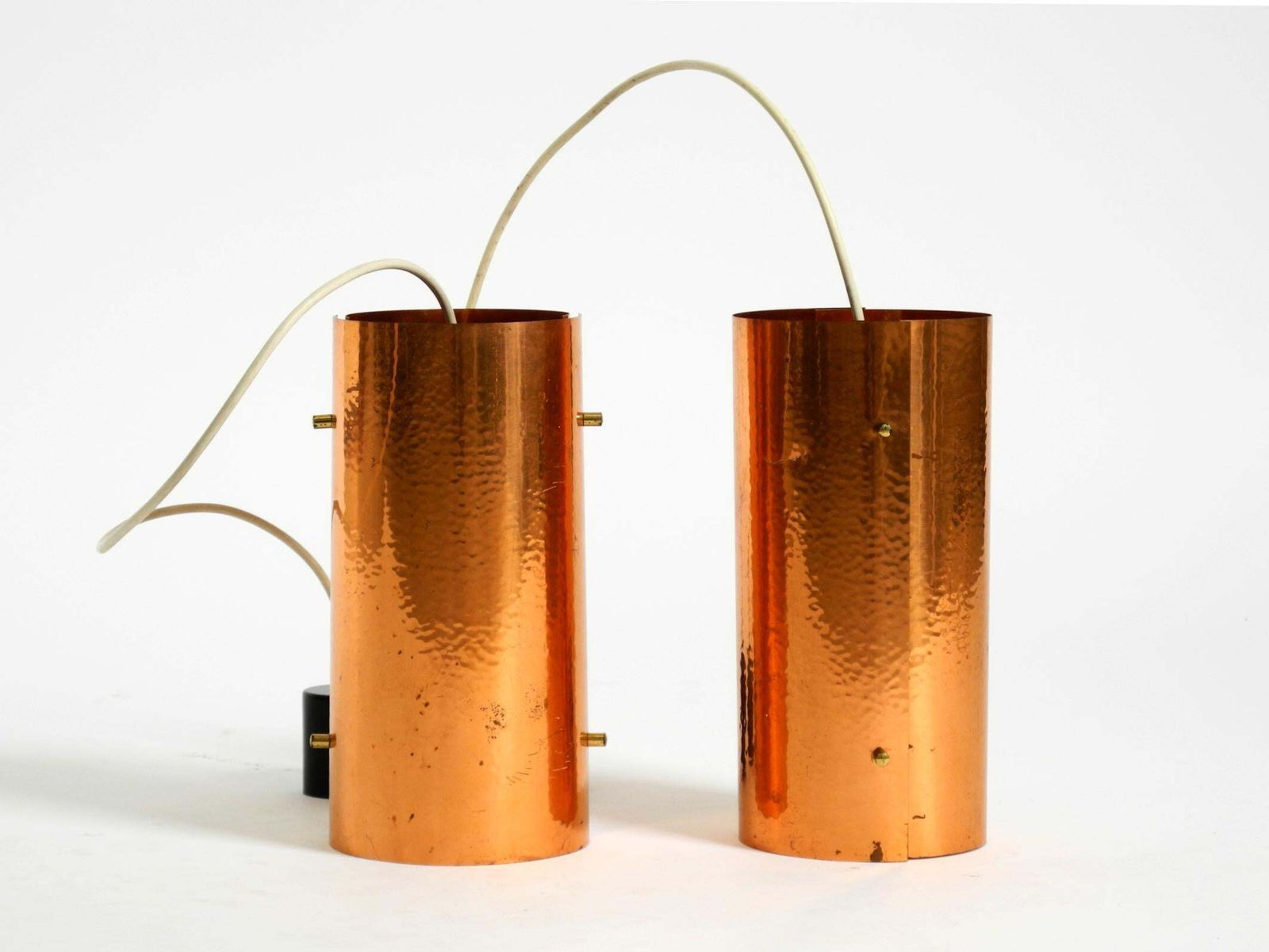 Two 1950s Tube Pendant Lamps Consisting Of Two Screwed Together Copper Bowls photo for sale