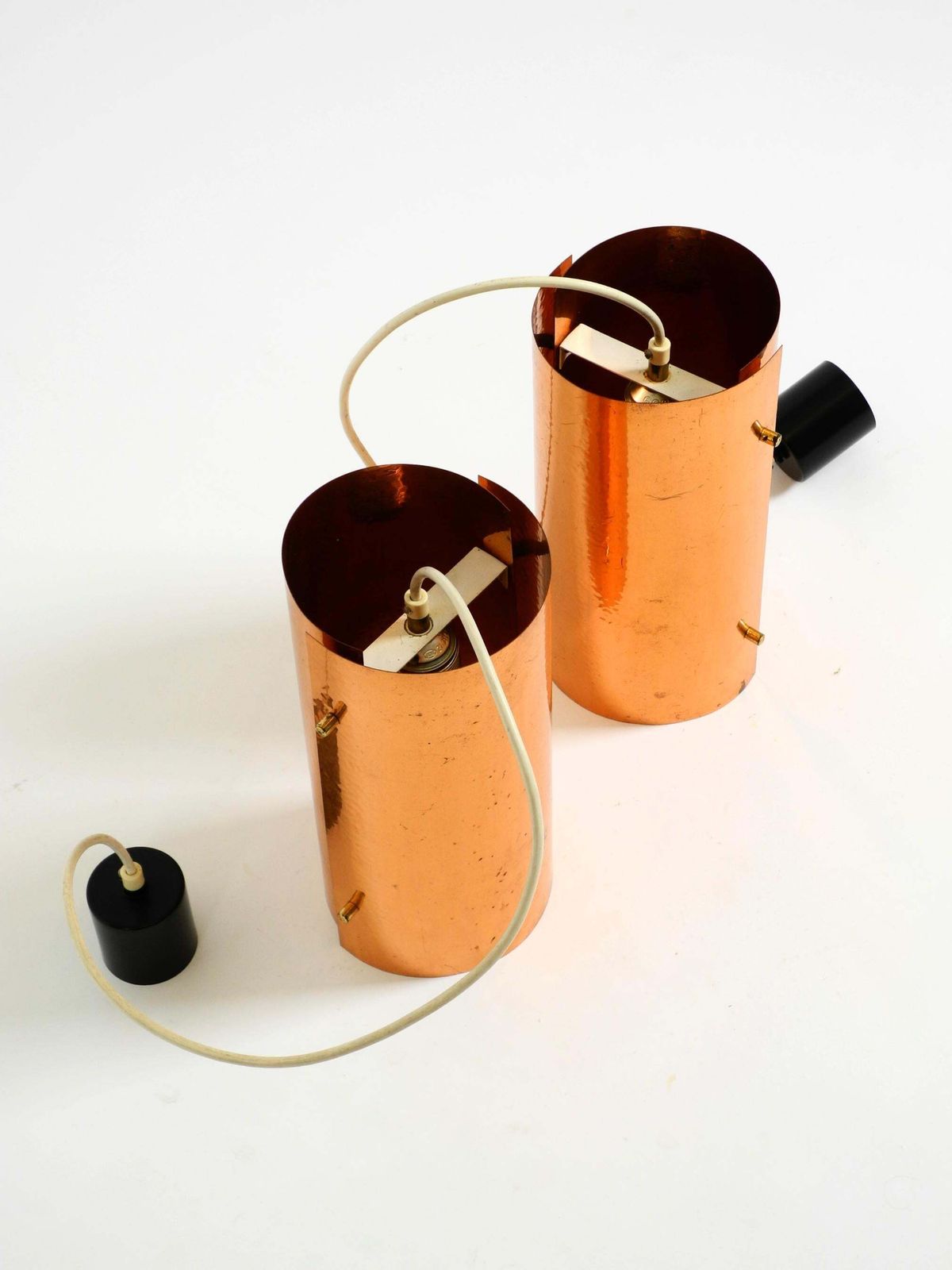 Two 1950s Tube Pendant Lamps Consisting Of Two Screwed Together Copper Bowls photo 1144.0