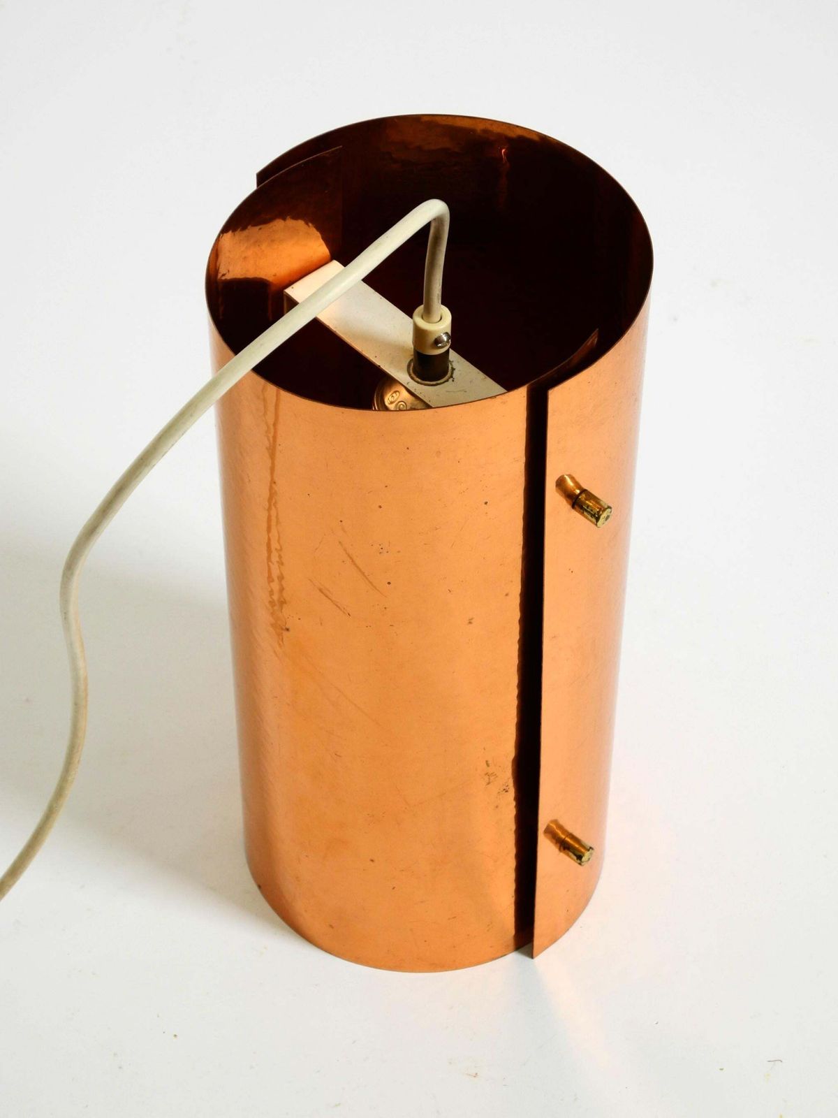 photo vinterior Two 1950s Tube Pendant Lamps Consisting Of Two Screwed Together Copper Bowls