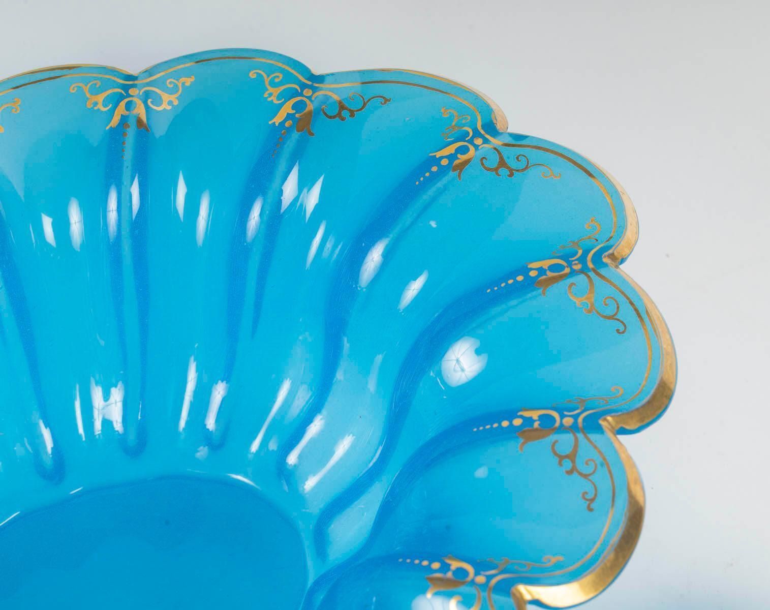 Cup And Saucer In Blue Opaline With Gold Highlights, 19th Century photo 3639.0