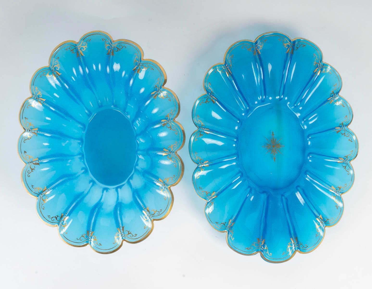 Cup And Saucer In Blue Opaline With Gold Highlights, 19th Century photo buy