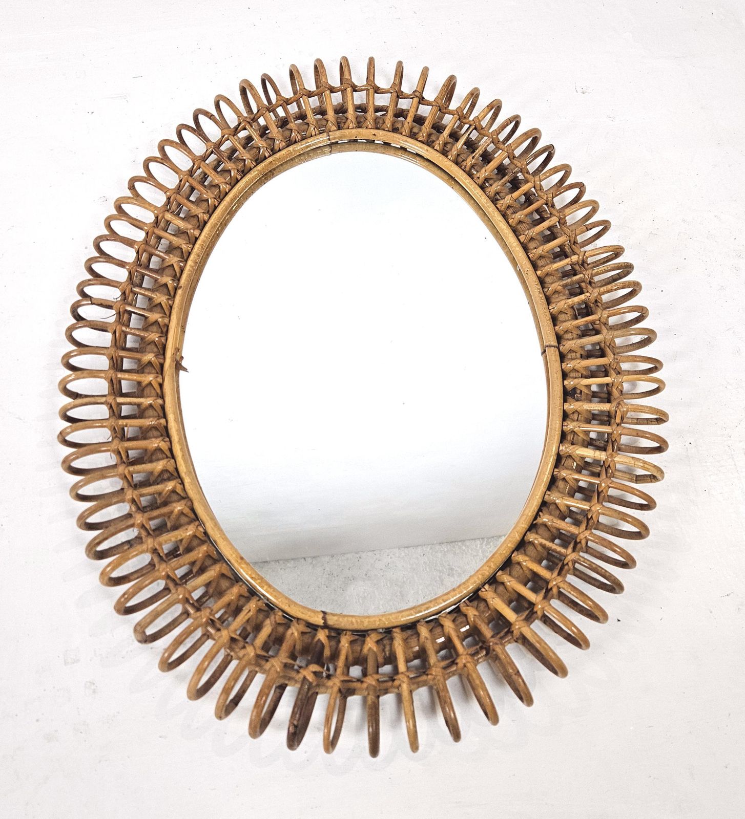 Mid Century Rattan Wall Mirror In Style Of Franco Albini, Italy, 1960s photo Home Decor