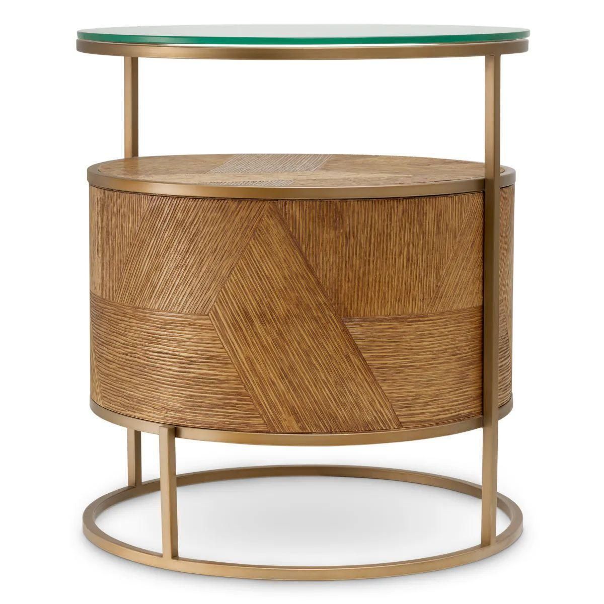 Set Of Two Nightstand In Caramel Carved Oak Veneer And Brushed Brass photo buy