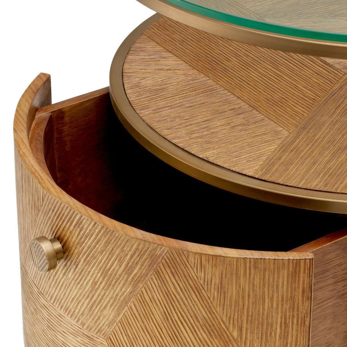 Furniture Set Of Two Nightstand In Caramel Carved Oak Veneer And Brushed Brass photo