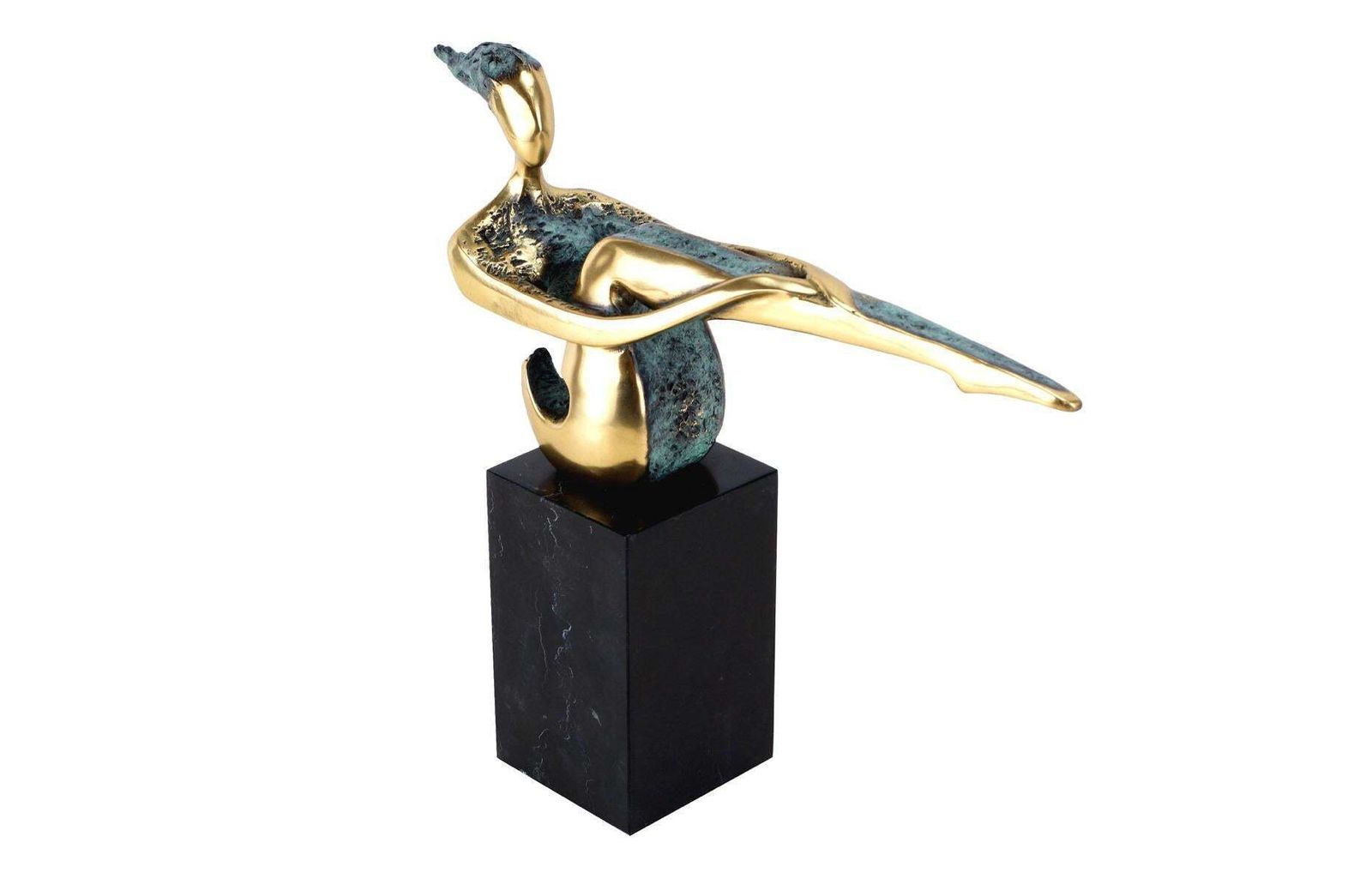 Contemporary Patinated Bronze Statue In Green And Gold On Marble, 20th Century photo for sale
