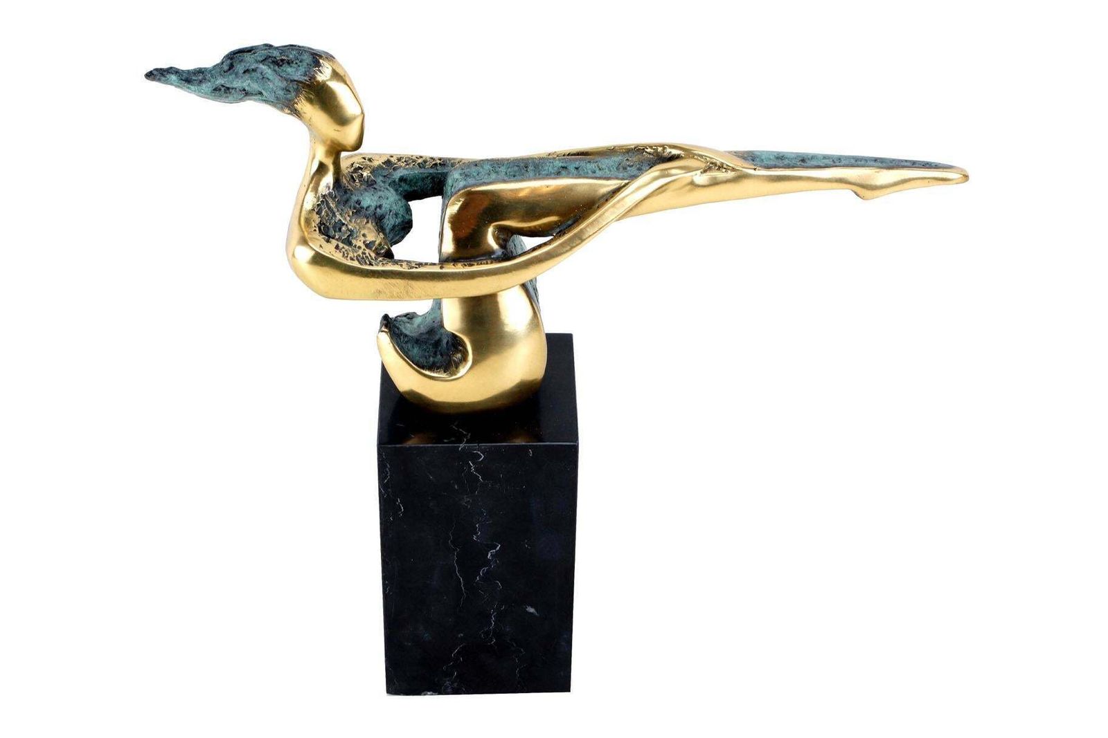 Contemporary Patinated Bronze Statue In Green And Gold On Marble, 20th Century photo buy