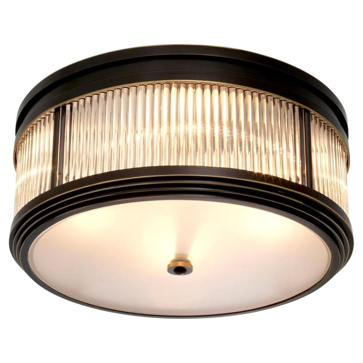 Ceiling Lamp With Wronze Highlight Finish, Clear And Frosted Glass