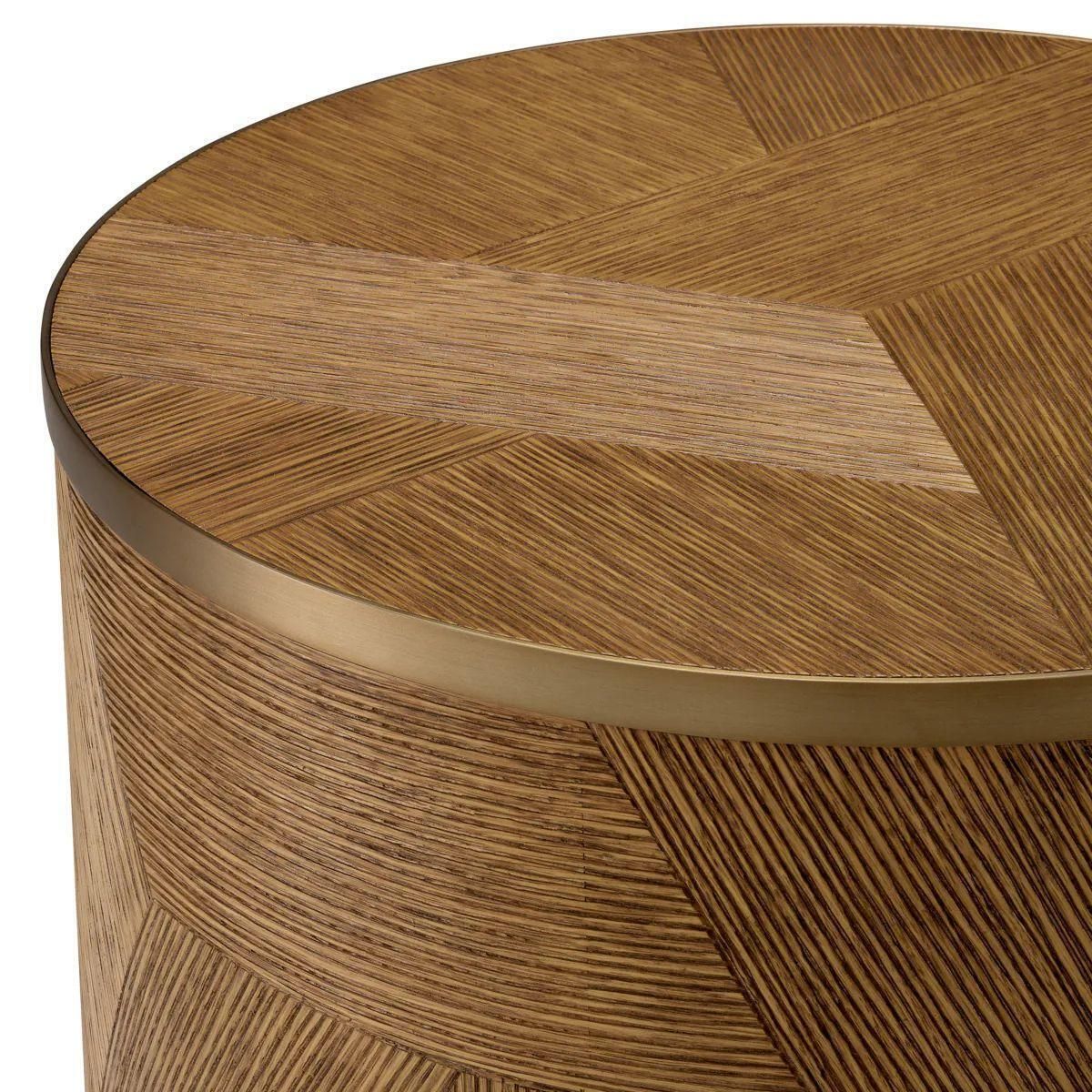 Side Table In Caramel Carved Oak Veneer And Brushed Brass Finish photo furniture