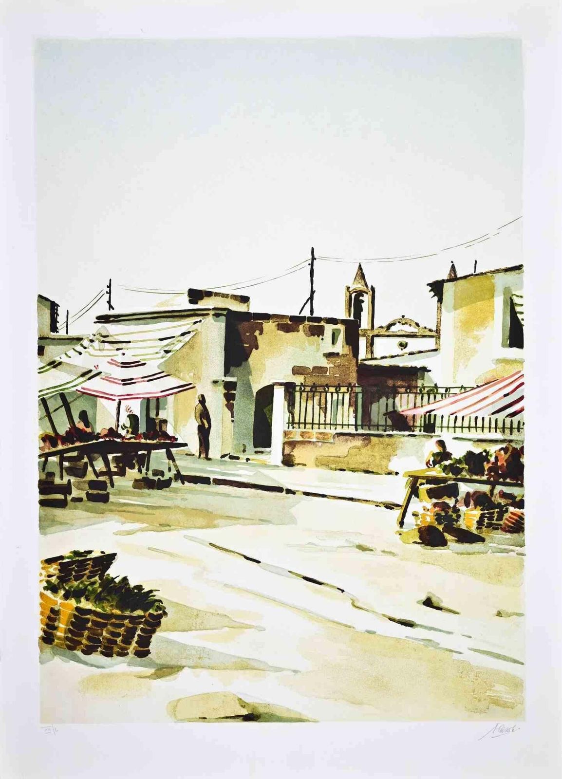 Lino Casadeithe Southern Market   Lithograph By Lino Casadei   1980s1980s