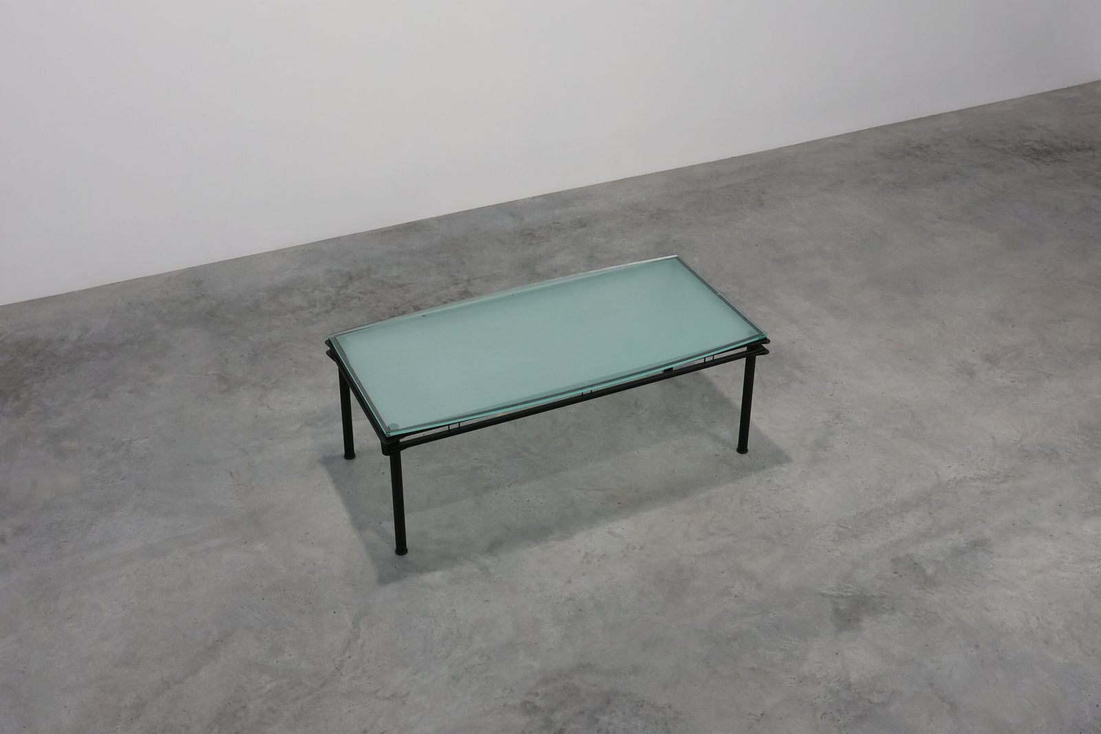 photo for sale Modernist Dining Table With Black Metal Base And Glass Top, Belgium, 1980s