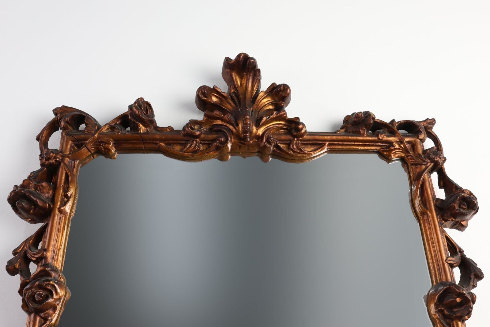 Romantic Wooden Mirror With Floral Details, France, 1950s photo furniture
