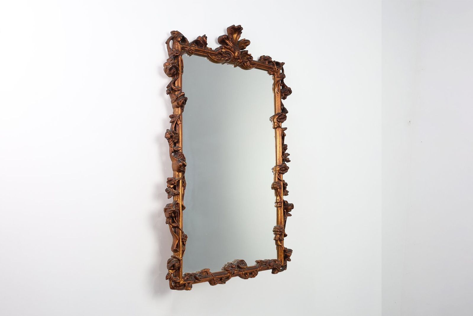 Romantic Wooden Mirror With Floral Details, France, 1950s photo vinterior