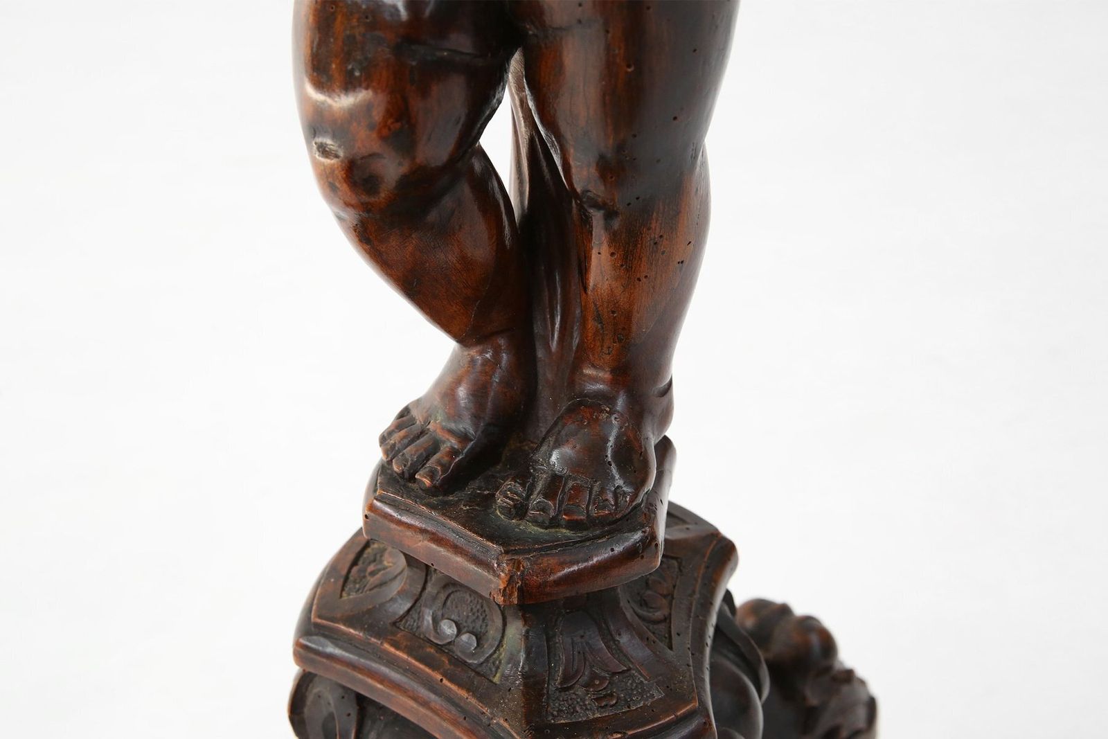 Carved Walnut Pedestal Table With Putto, France, 1850s photo vintage