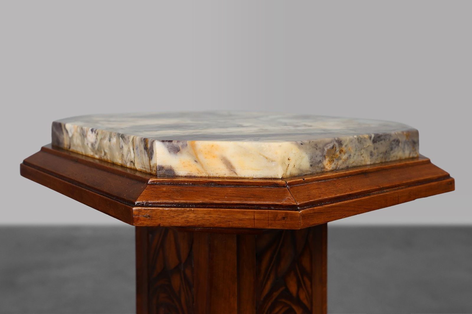 Large Art Deco Oak And Marble Pedestal, France, 1920s photo Home Decor