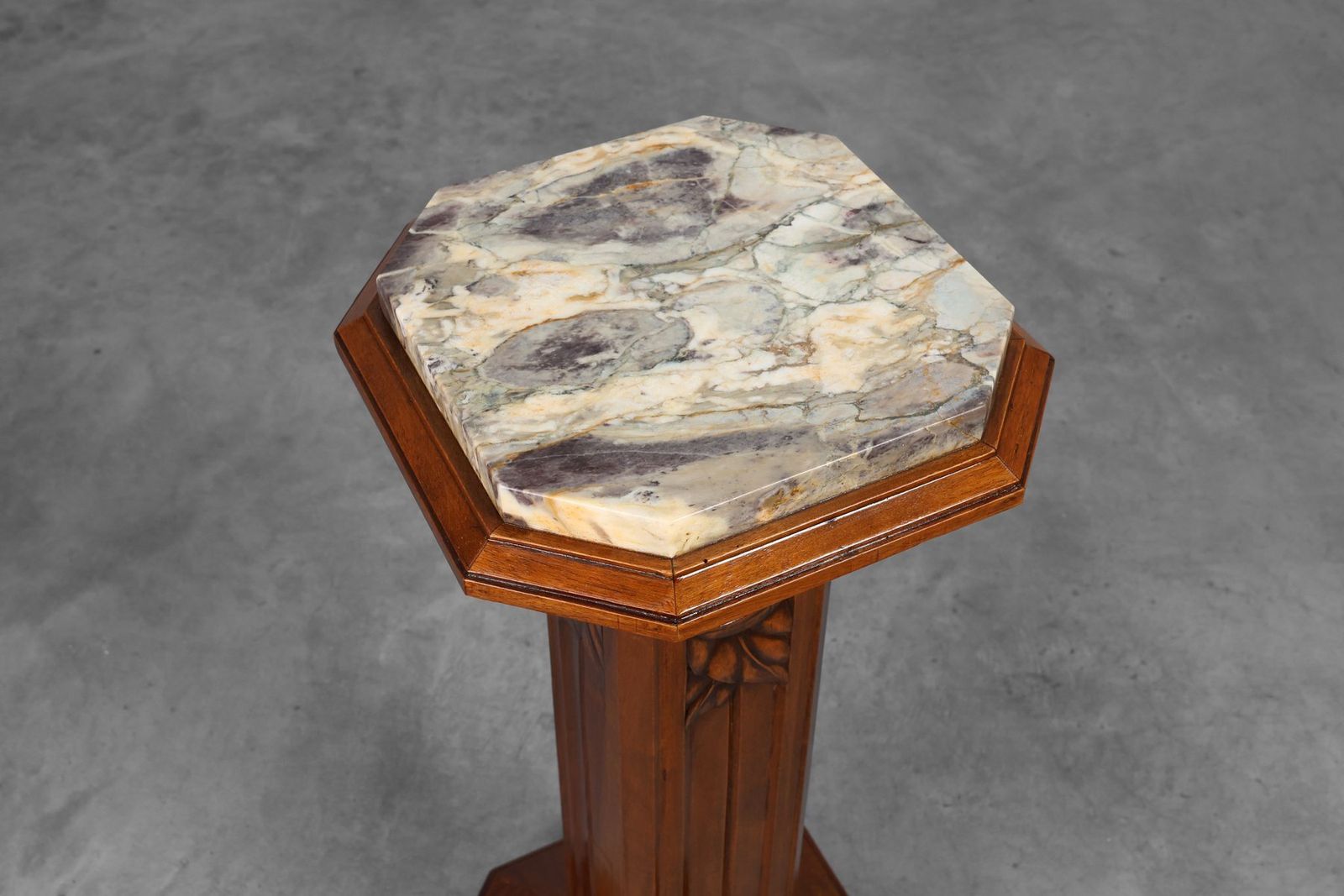 Large Art Deco Oak And Marble Pedestal, France, 1920s photo buy