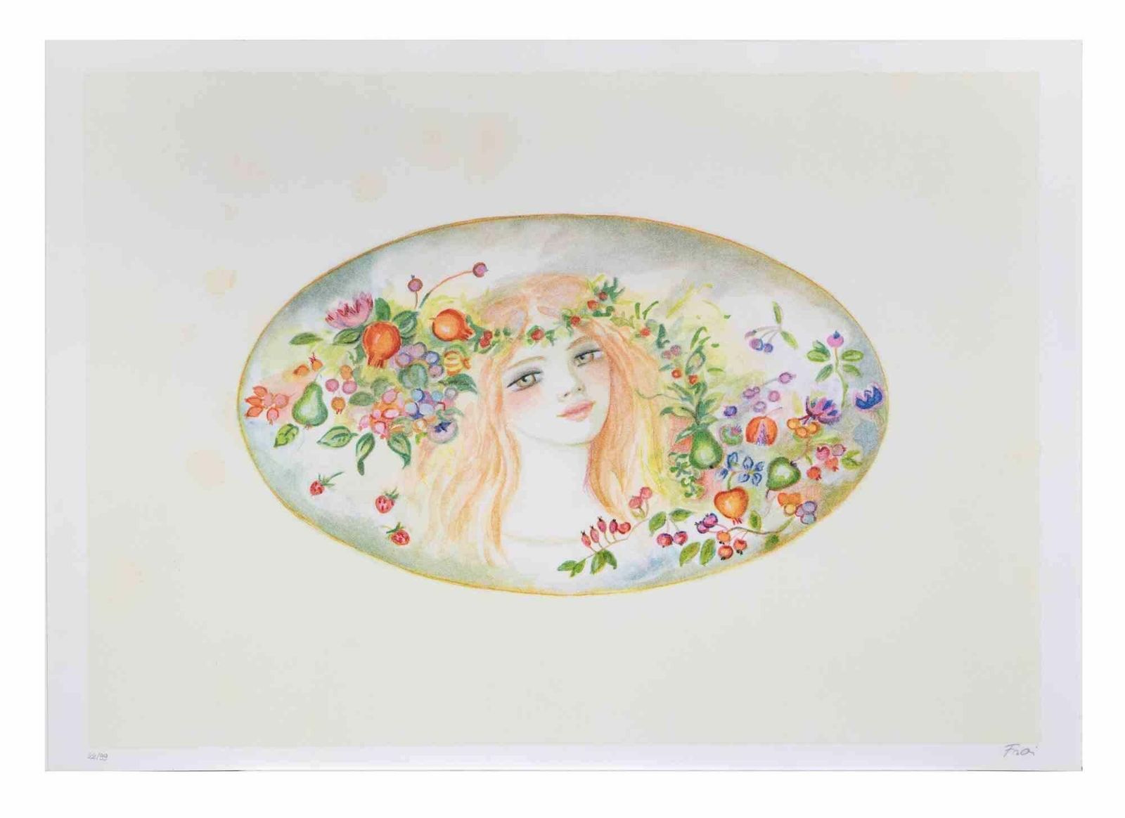 Felicita Fraiportrait With A Garland Of Flowers   Lithograph By Felicita Frai   1980s1980s