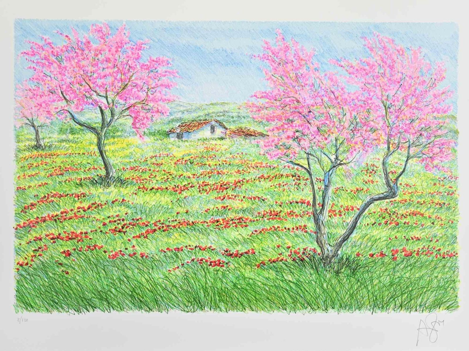 Franco Azzinarispring Landscape   Lithograph By Franco Azzinari   1980s1980s photo furniture