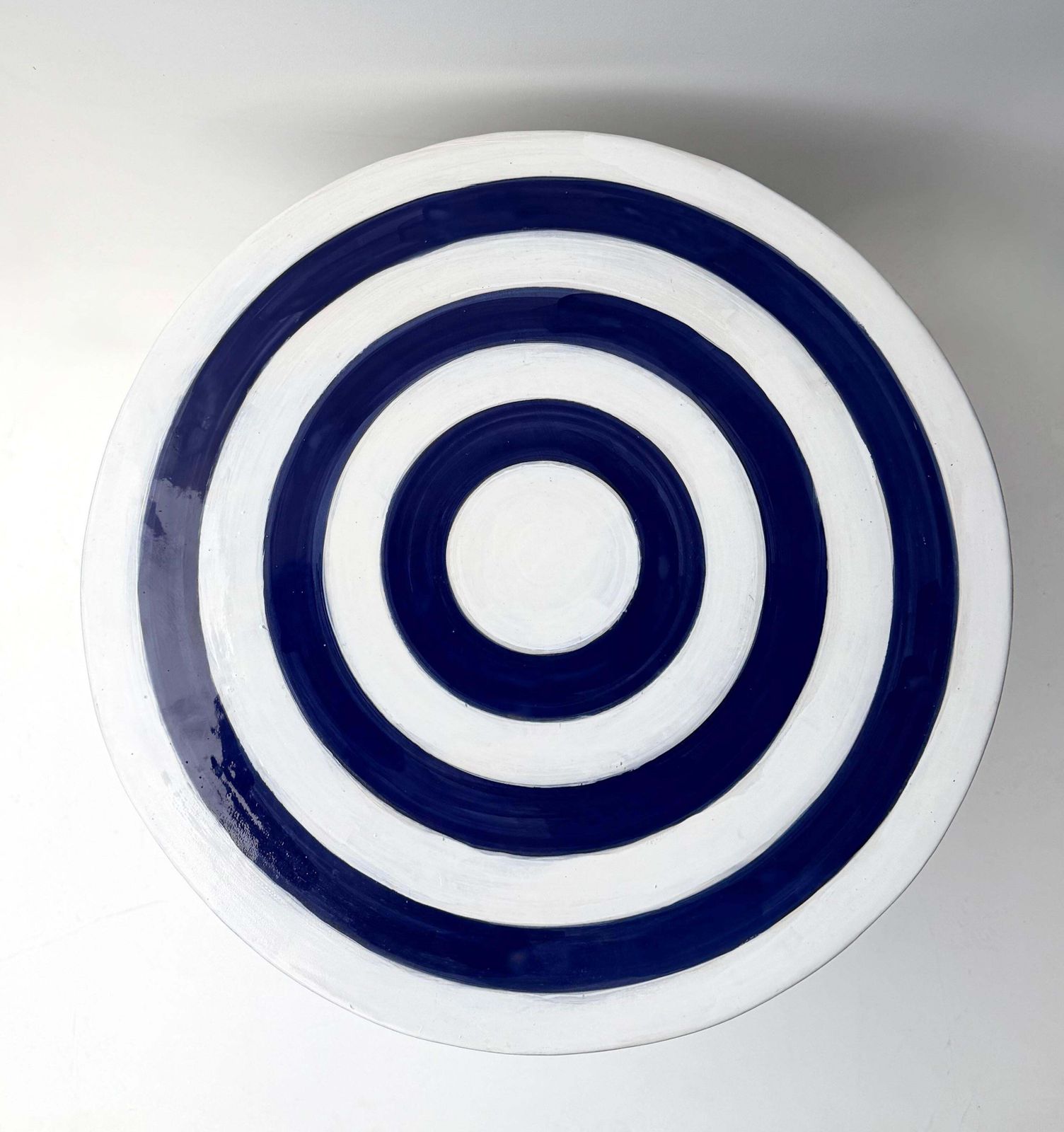 photo furniture Contemporary Pair Of Blue And White Ceramic Stripe Side Tables. Italy
