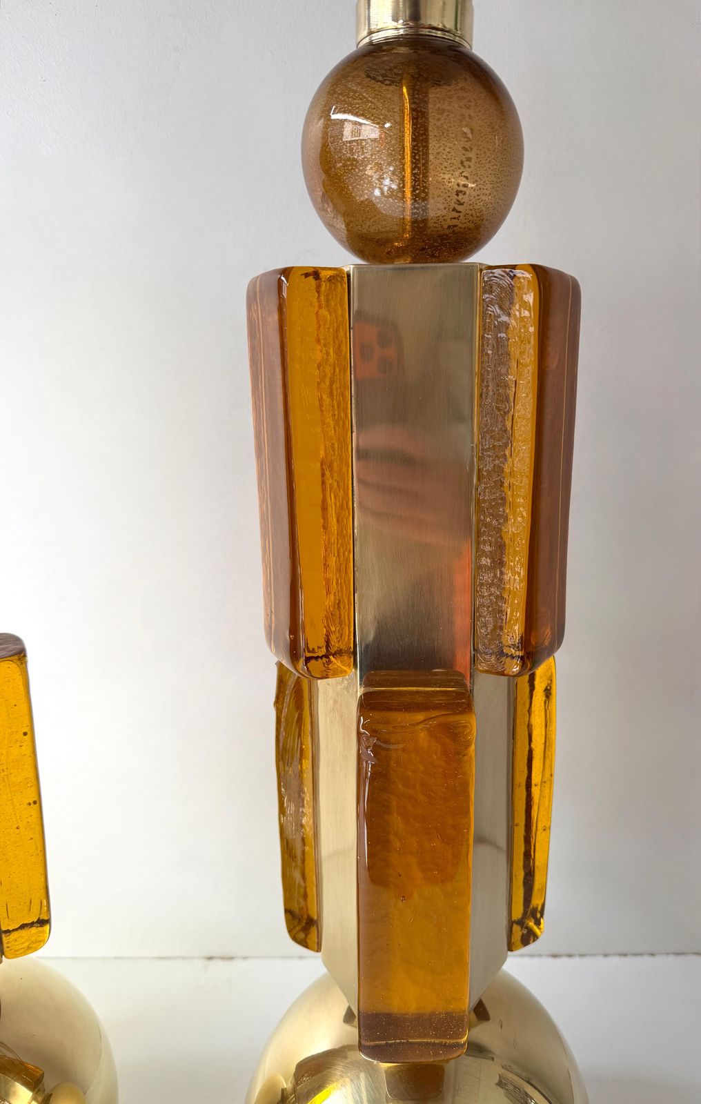 Contemporary Pair Of Brass And Murano Glass Lamps, Italy photo buy