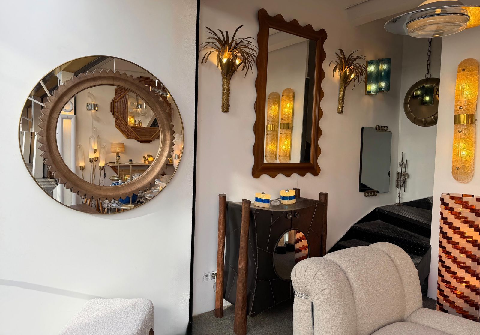 photo furniture Wood And Brass Mirror By Fratelli Marelli. Italy, 1950s