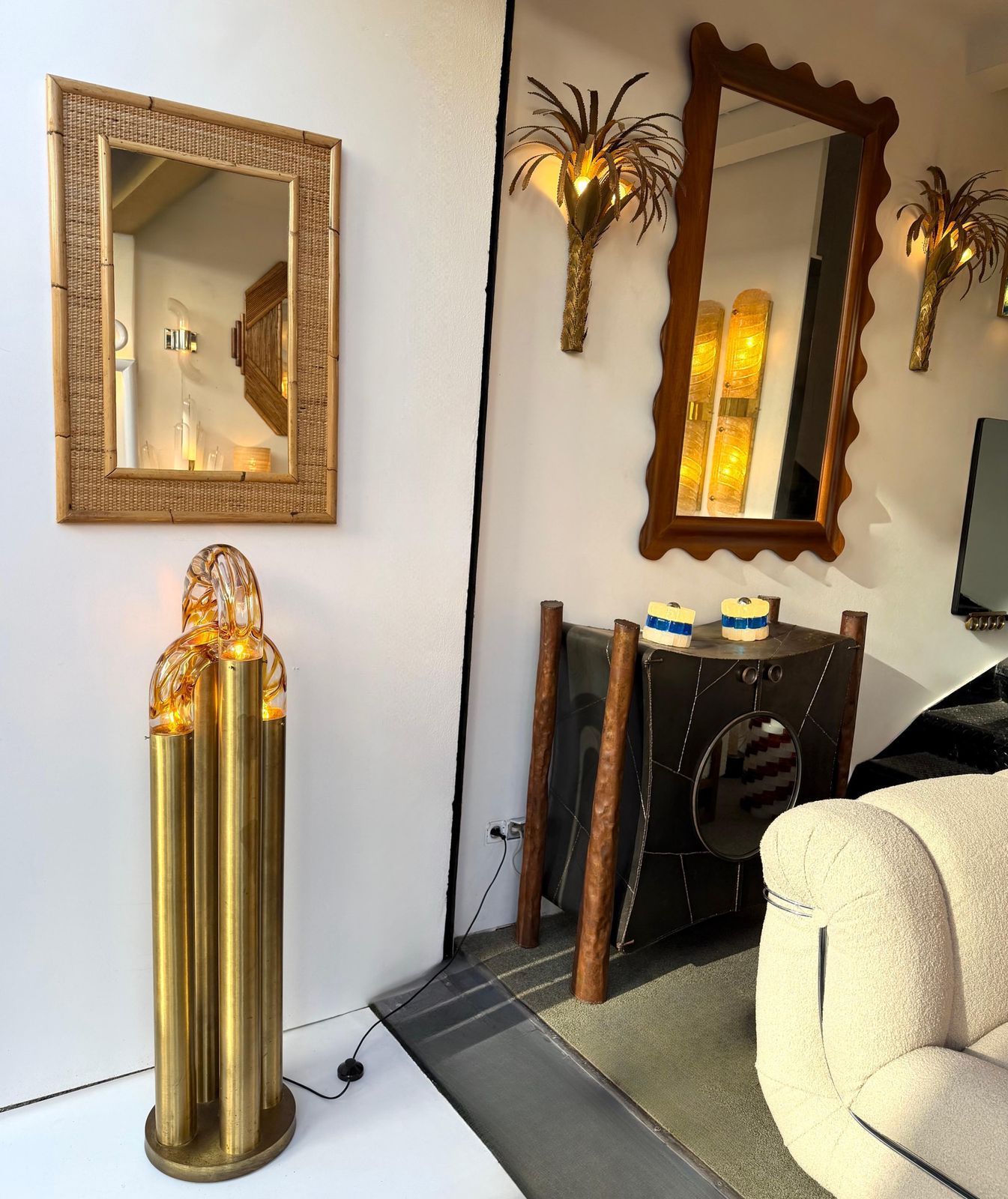 photo furniture Brass Floor Lamp Murano Glass By Aldo Nason For Mazzega, Italy, 1970s