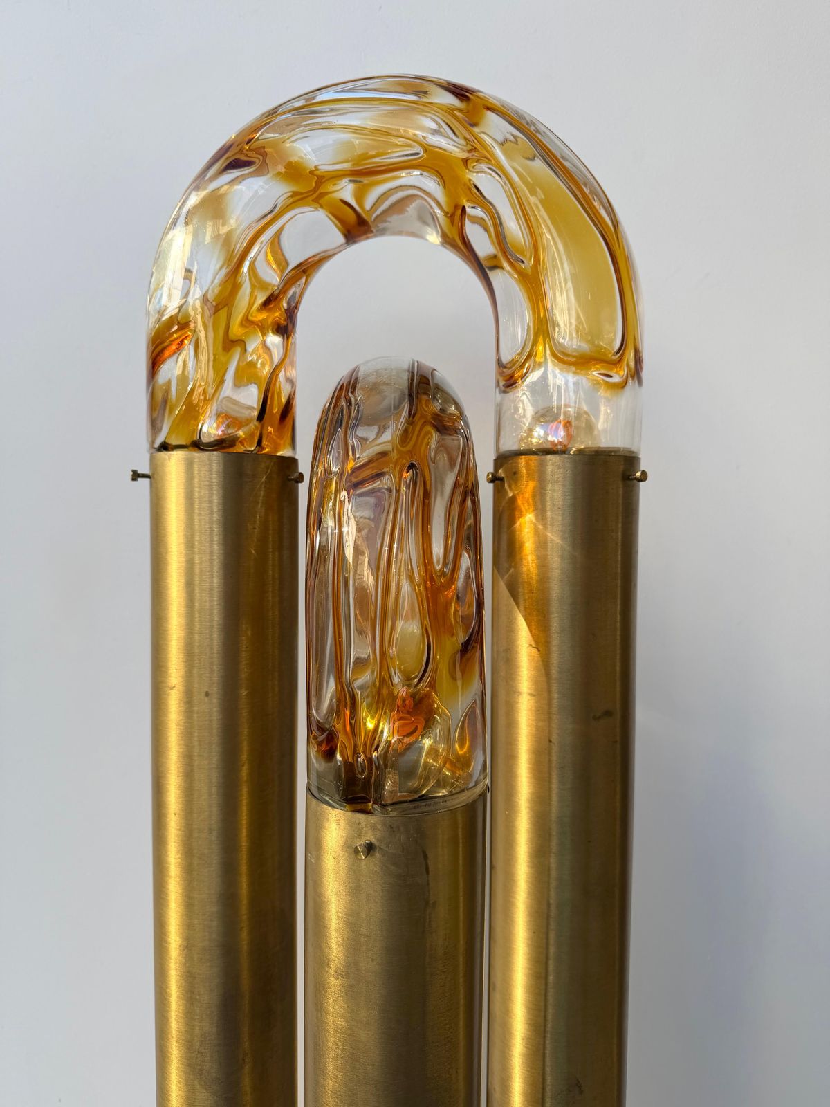 Lighting Brass Floor Lamp Murano Glass By Aldo Nason For Mazzega, Italy, 1970s photo