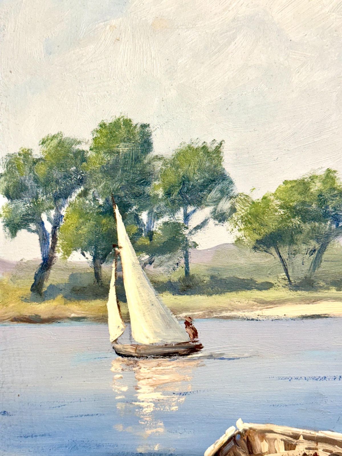 Large Mediterranean Coastal Scene With Boats By F. Borelly photo buy