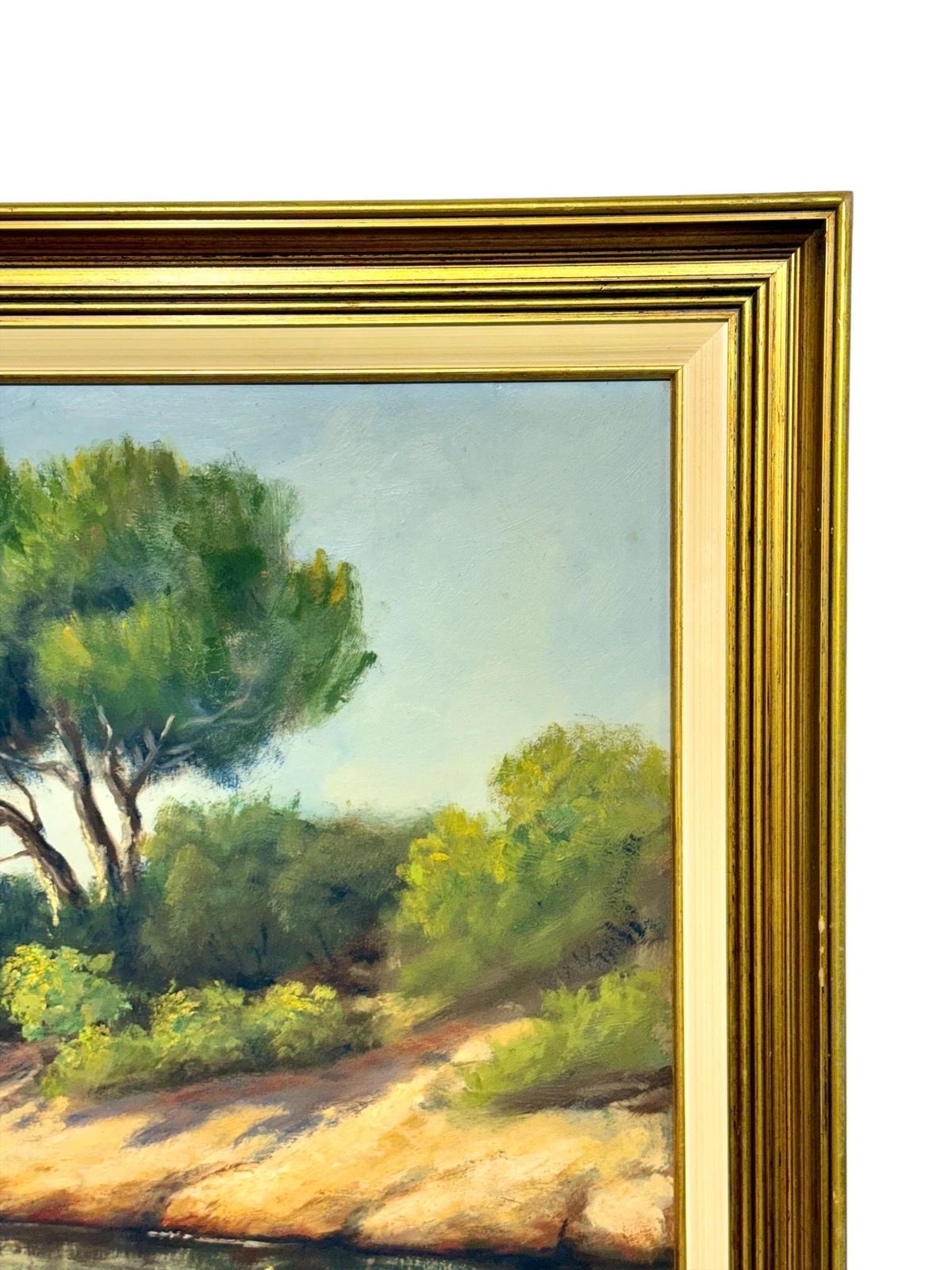 Large Mediterranean Coastal Scene With Boats By F. Borelly photo vintage