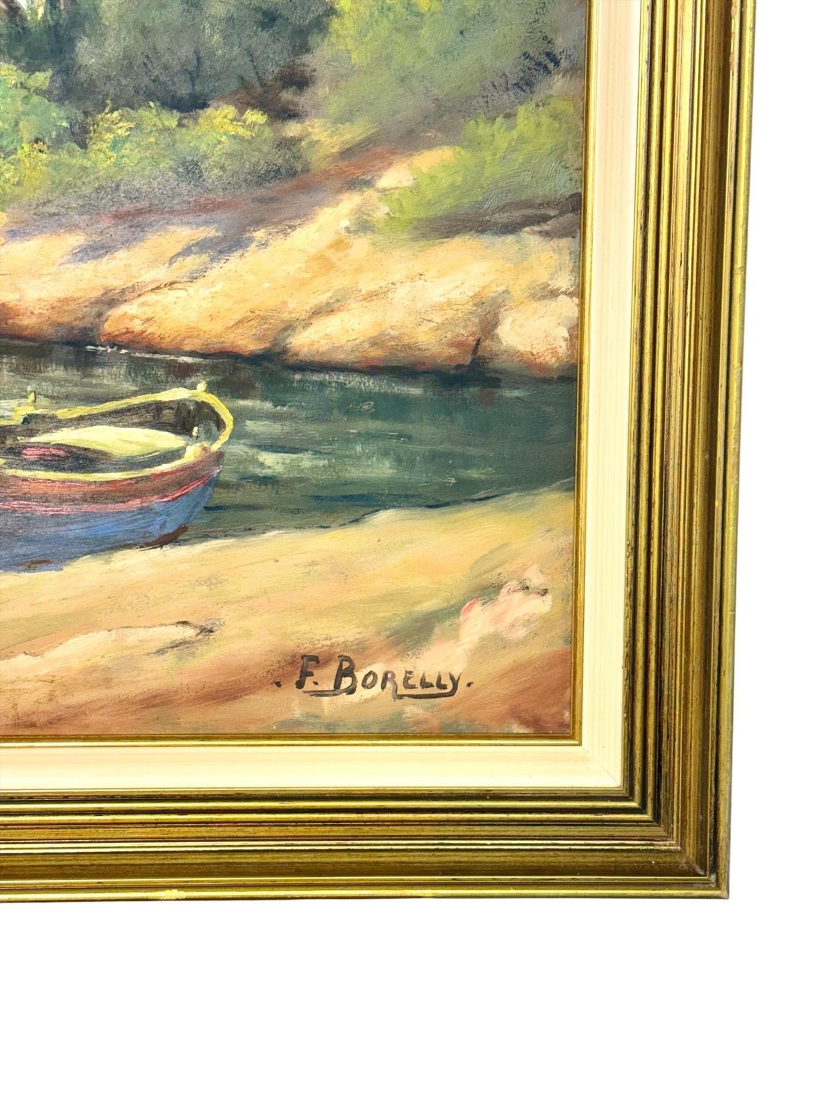 photo vinterior Large Mediterranean Coastal Scene With Boats By F. Borelly