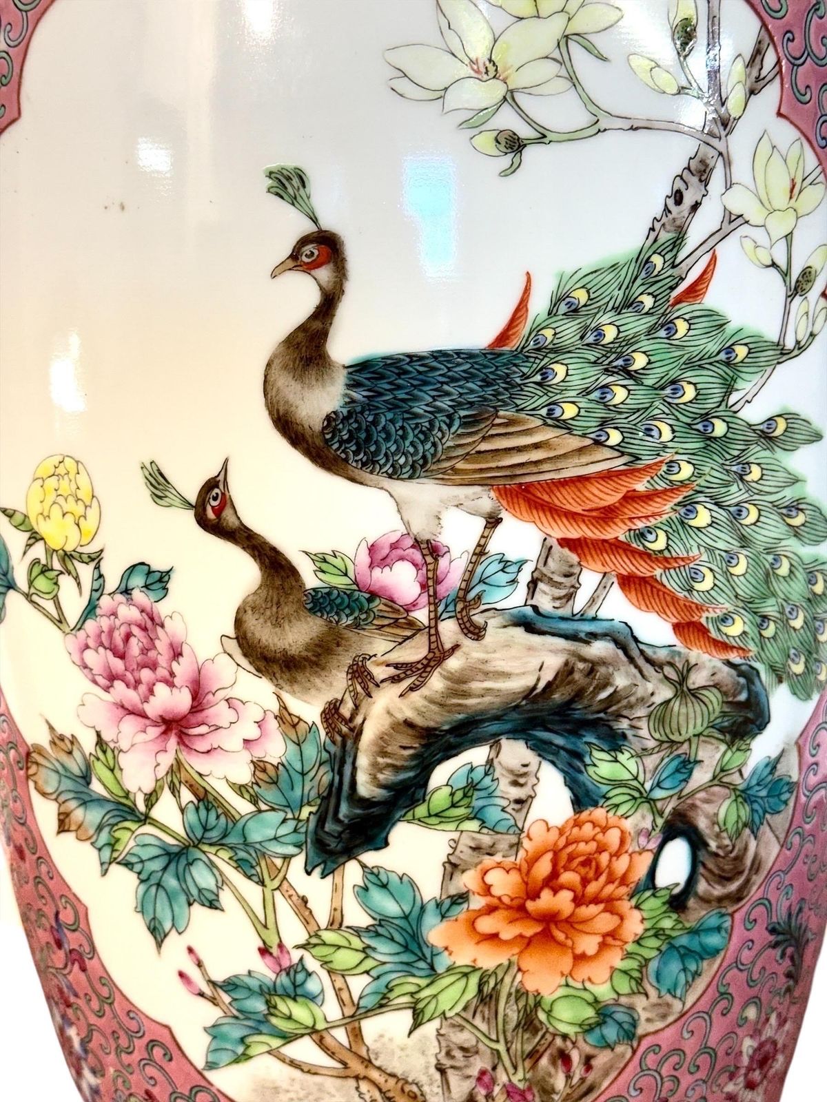 Large Chinese Famille Rose Porcelain Vase With Peacocks photo furniture
