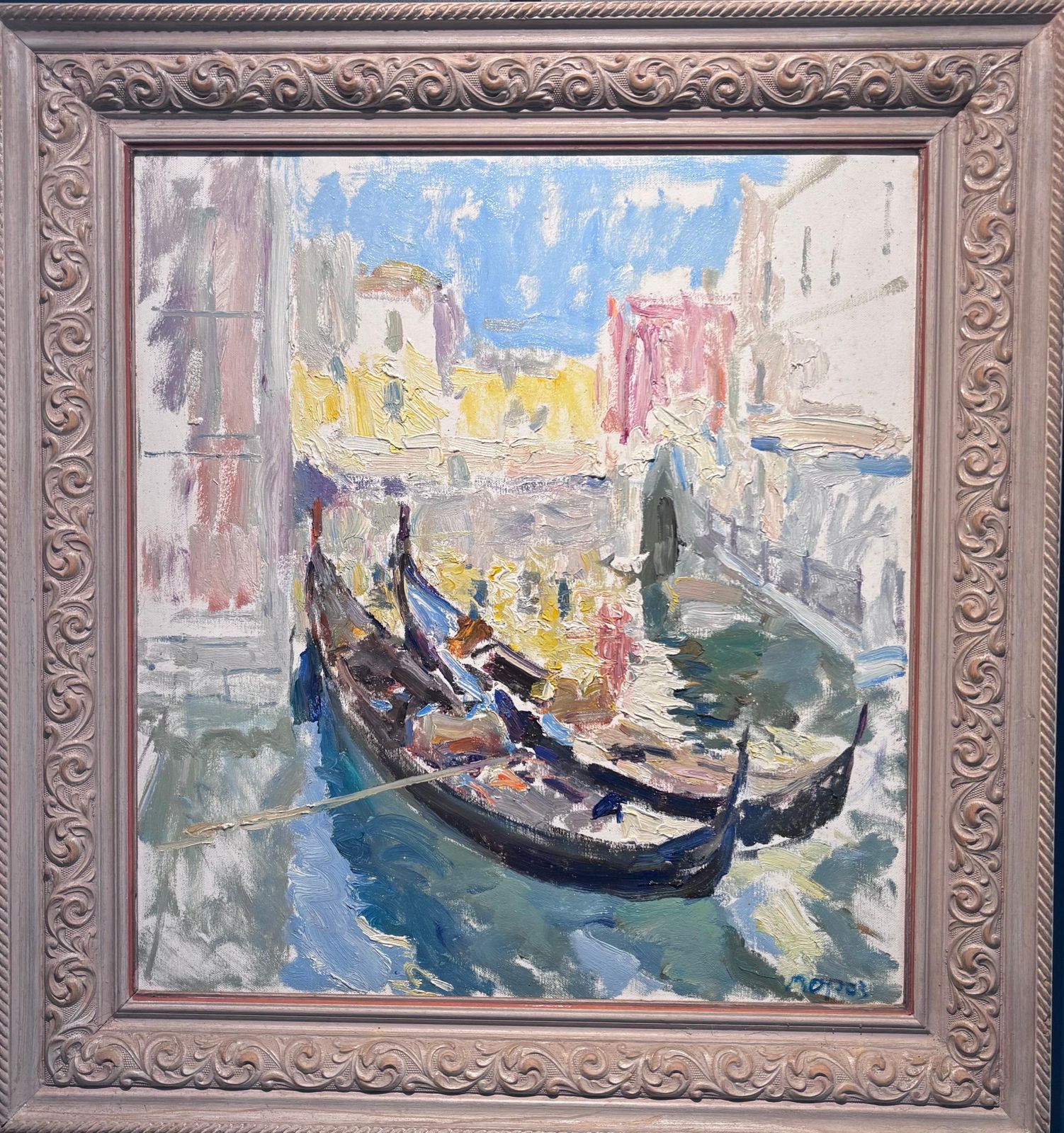 Georgij Moroz" Due Gondole " Venezia Olio Su Tela Cm. 55 X 60 19991999