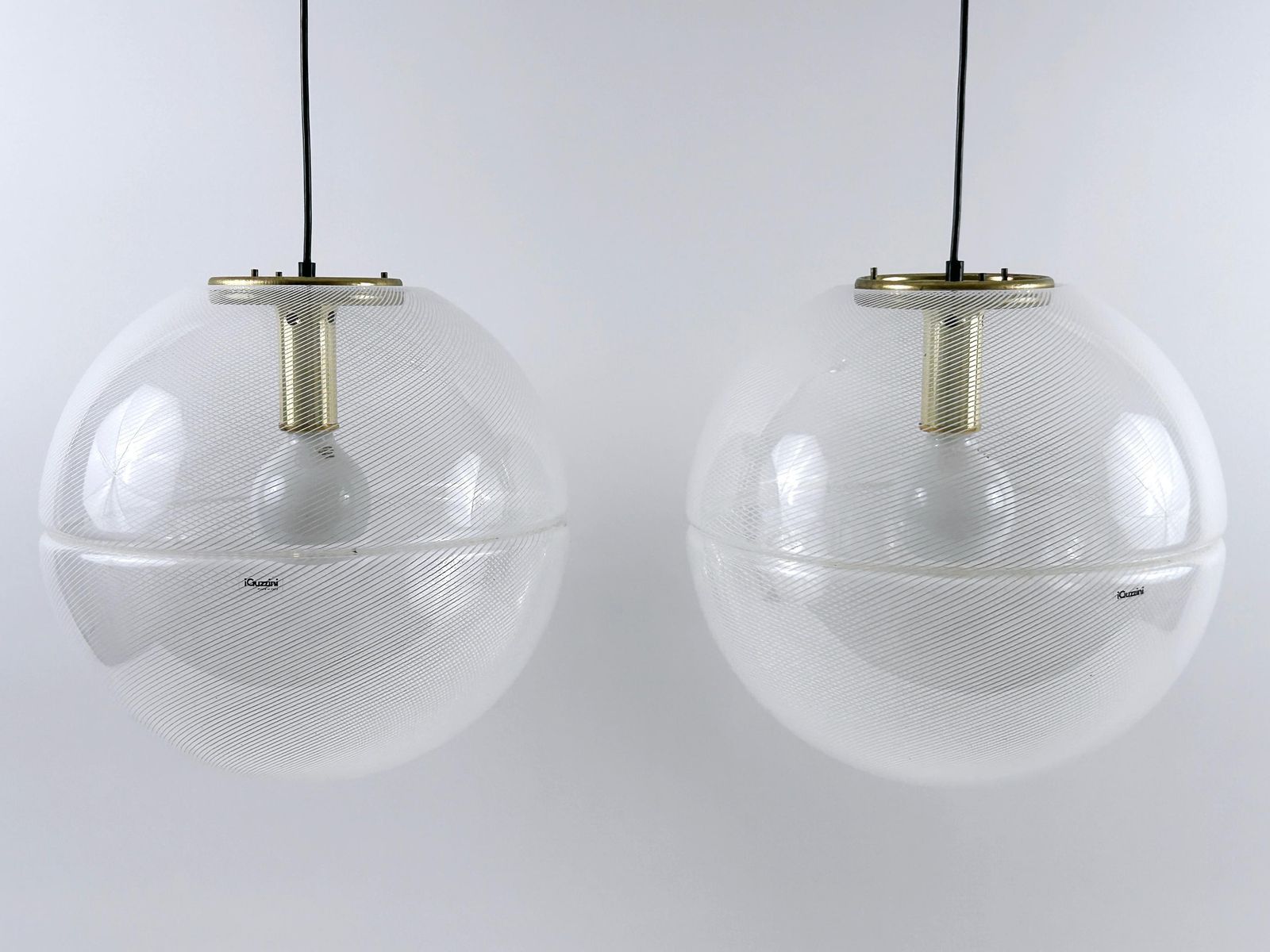 1 Of 2 Elegant Mid Century Modern Sfera Pendant Lamps By Iguzzini Italy 1970s photo for sale