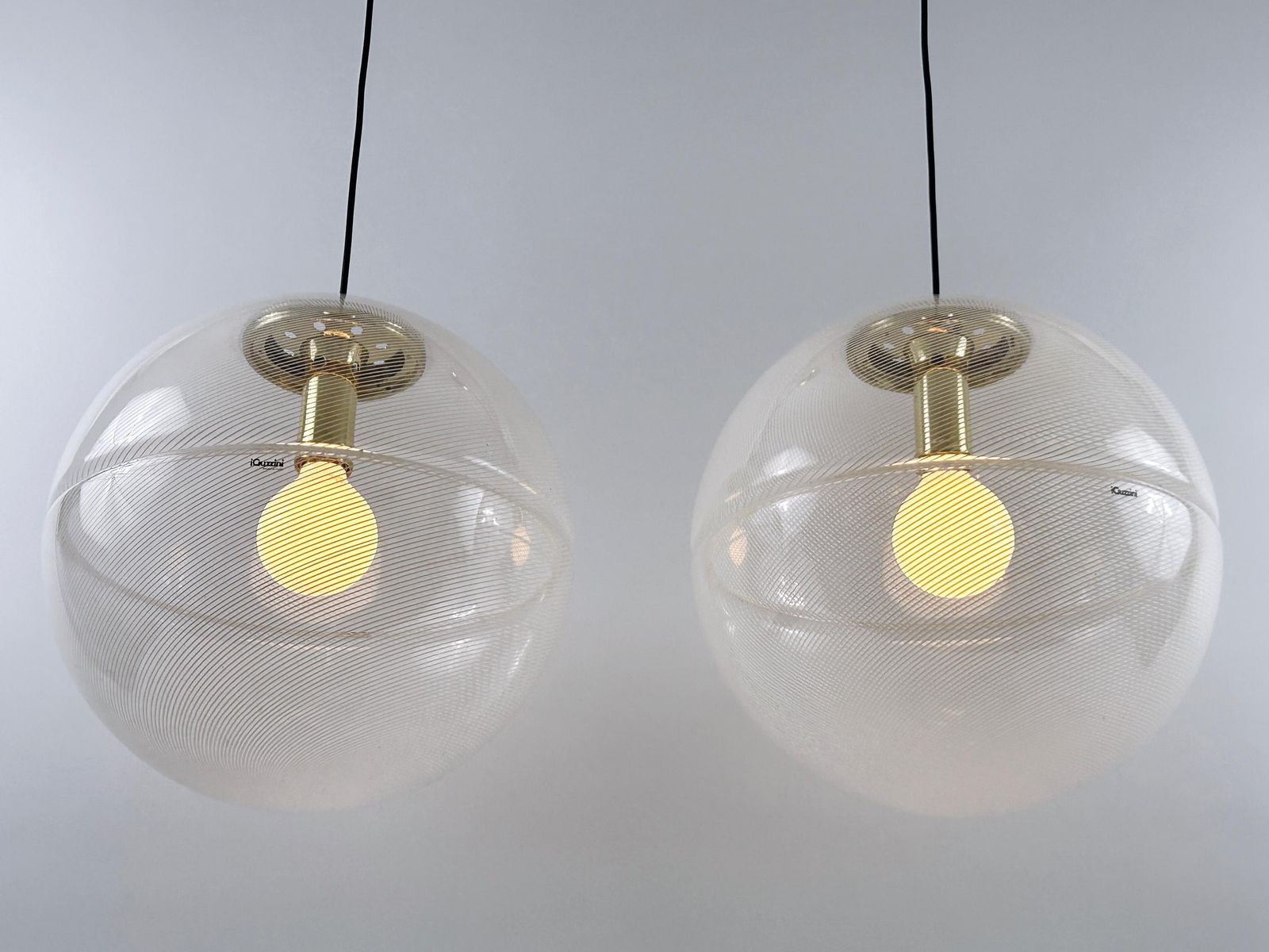 photo vintage 1 Of 2 Elegant Mid Century Modern Sfera Pendant Lamps By Iguzzini Italy 1970s