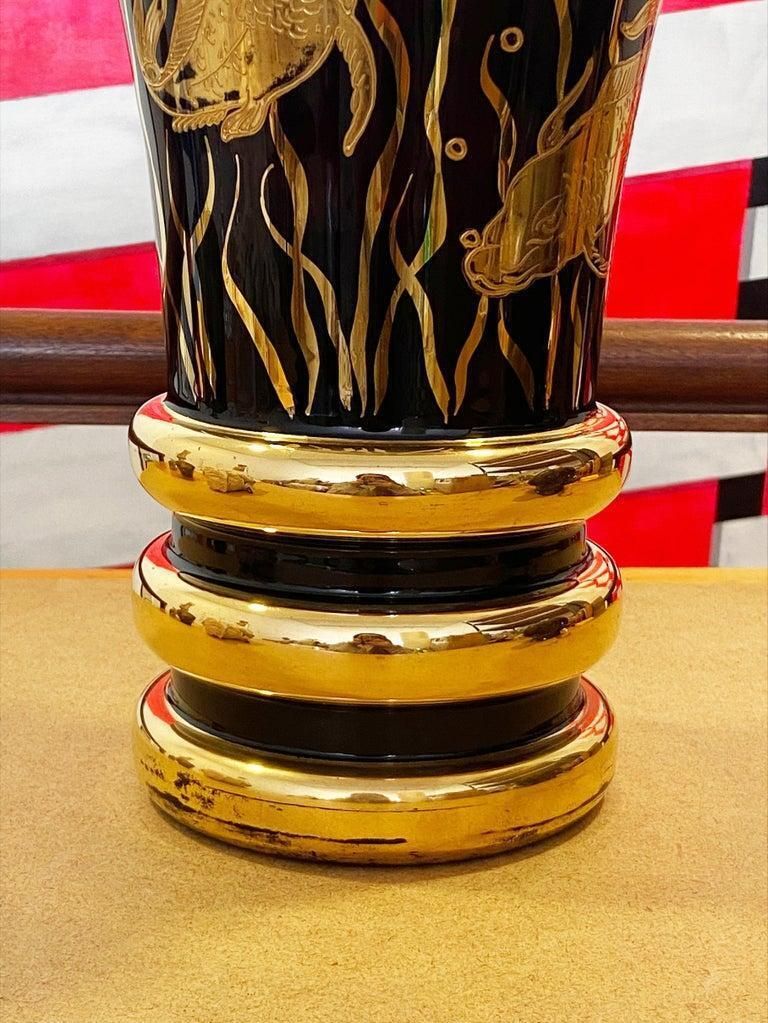 Art Deco Vase Glass And Gold Fish Decoration, Circa 1930 photo furniture