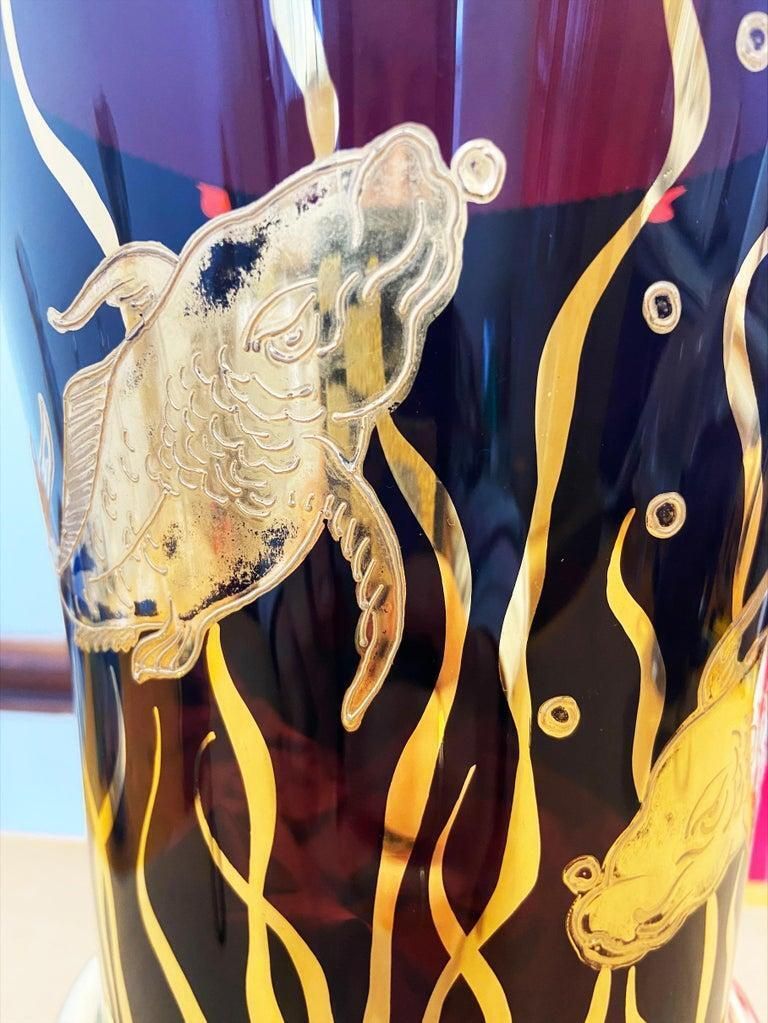 Art Deco Vase Glass And Gold Fish Decoration, Circa 1930 photo 349.0