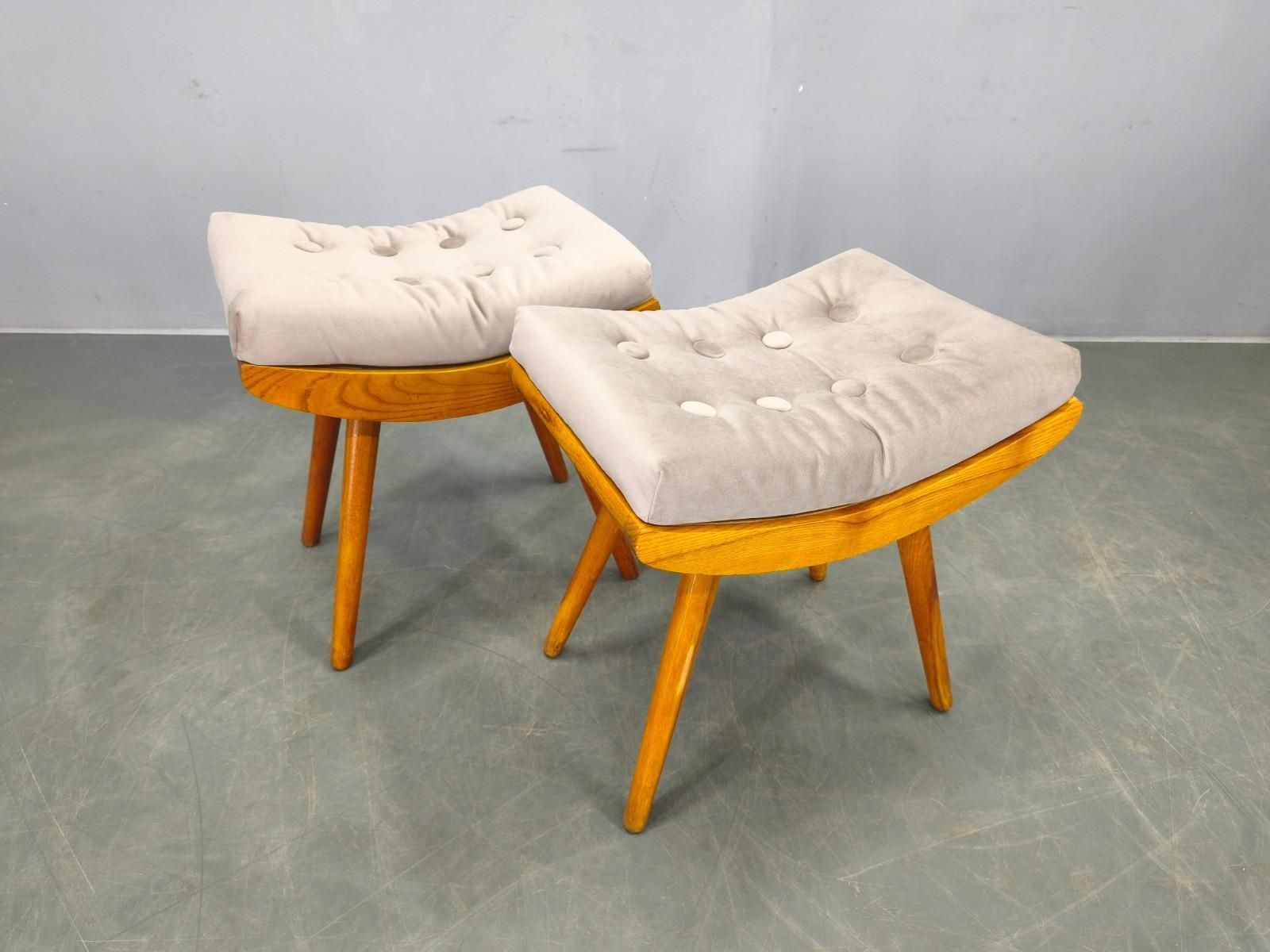 Mid Century Solid Maple Footstools With Curved Frames, 1960s photo furniture