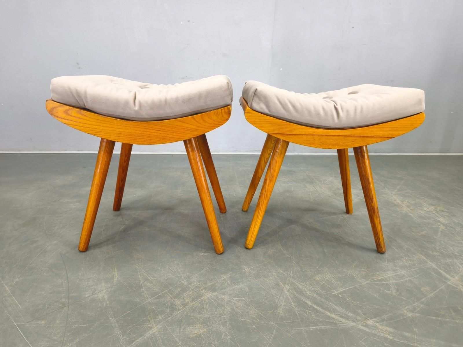 Mid Century Solid Maple Footstools With Curved Frames, 1960s photo buy