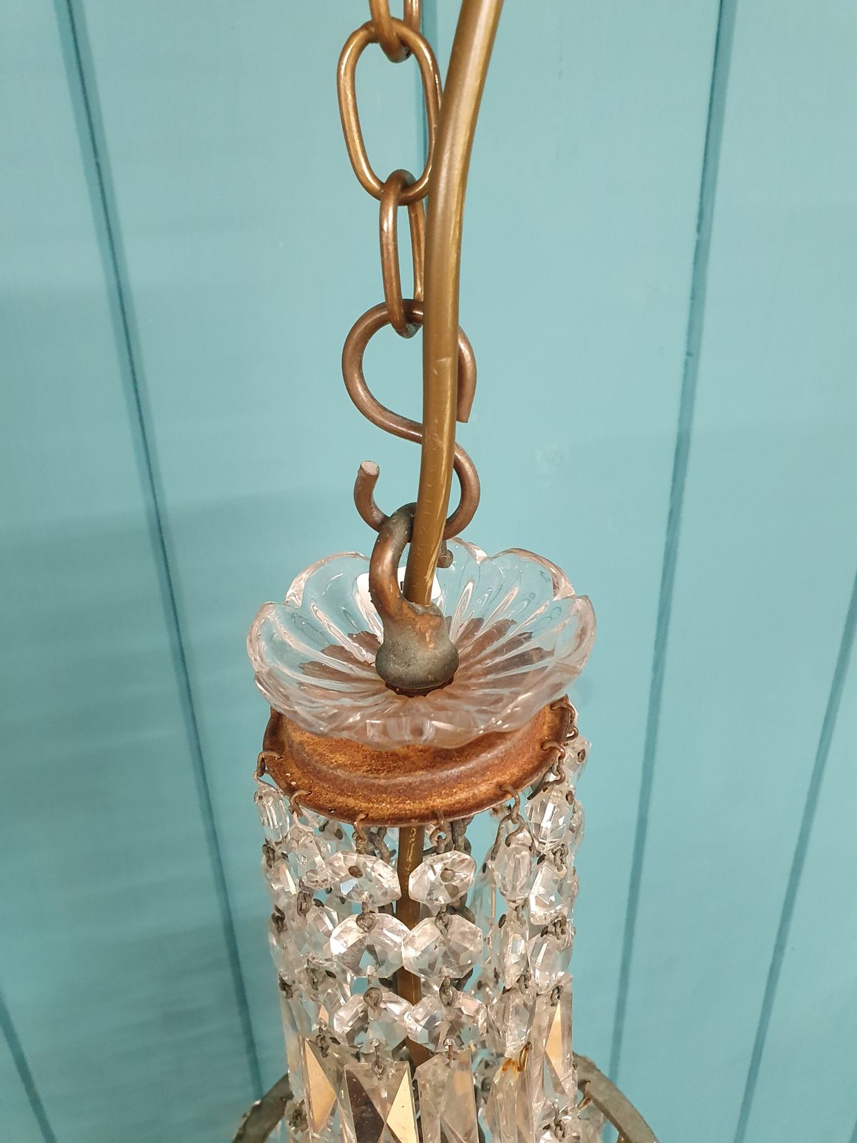 Small Antique Cut Glass Crystal Tent Chandelier 6" photo 345.0