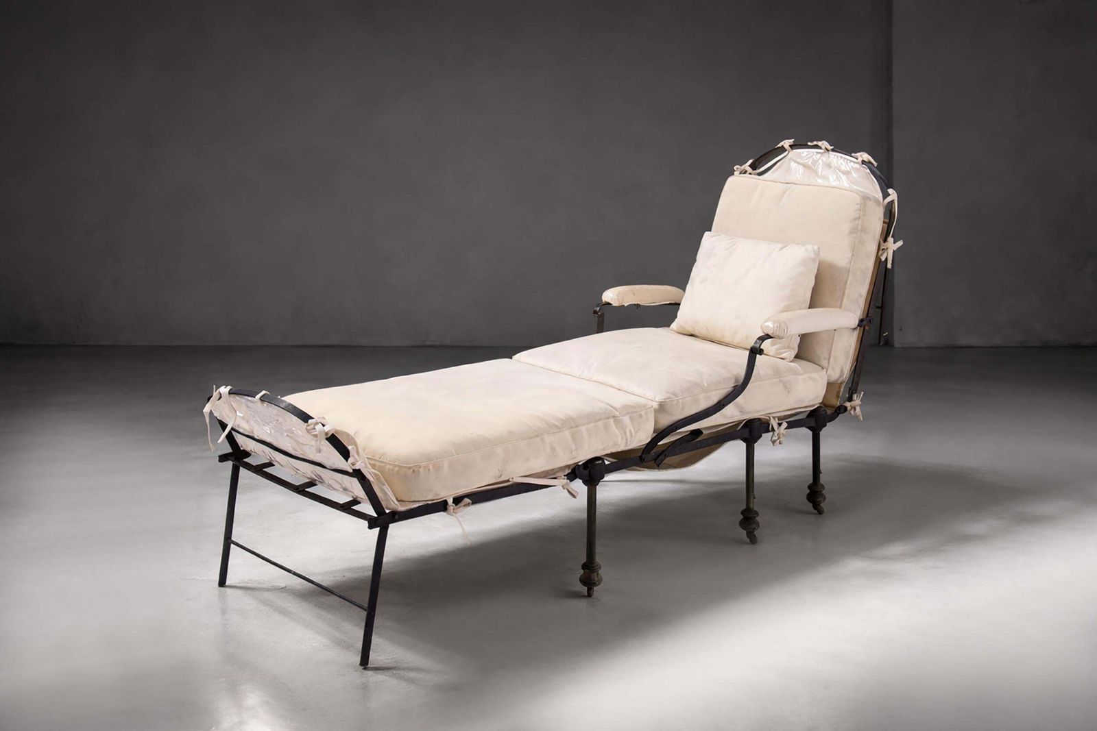 French Art Deco Country Deck Chair In Iron With Fabric Cushions photo vinterior