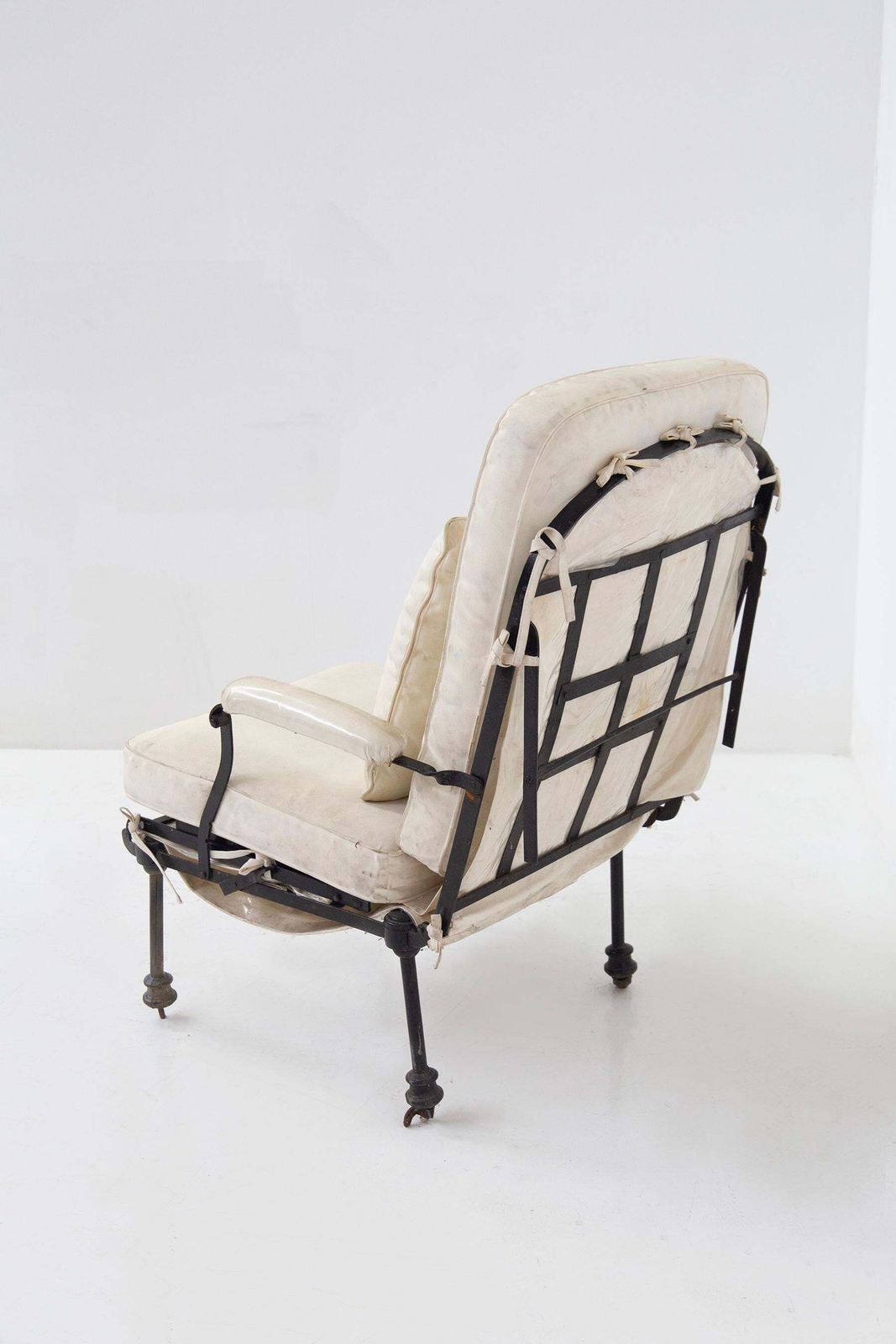 3737.0 French Art Deco Country Deck Chair In Iron With Fabric Cushions photo