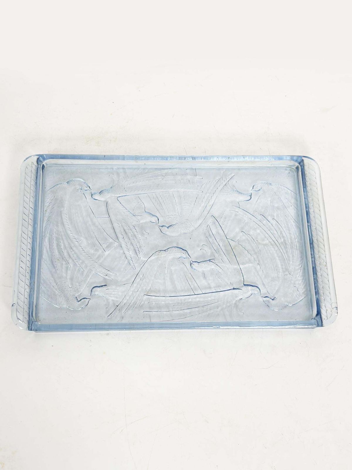 Blue Glass Tray, Art Deco Style With Bird Motif, France, 1940 photo for sale