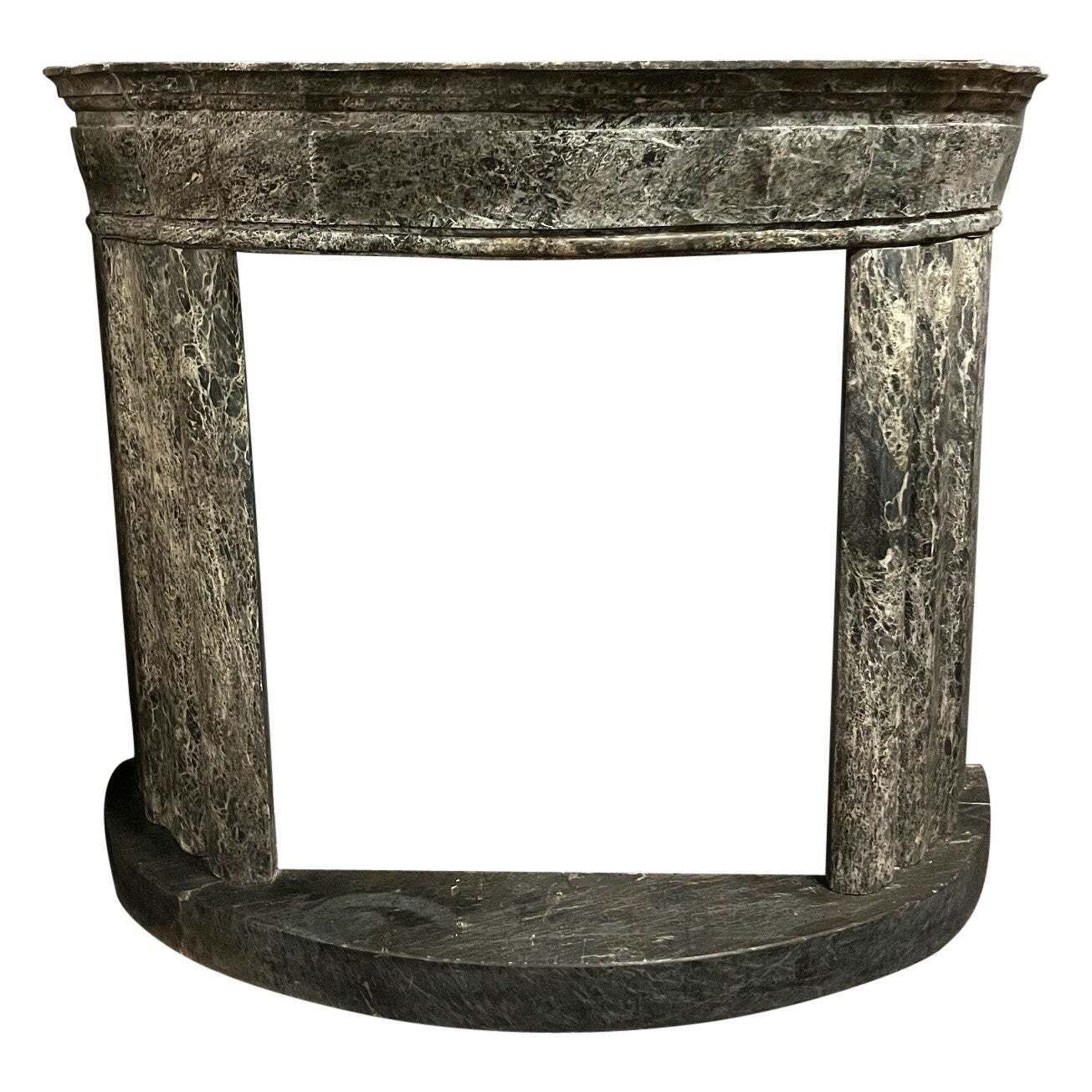 Green Alps Marble Fireplace, Carved Art Deco And Complete With Base, Italy