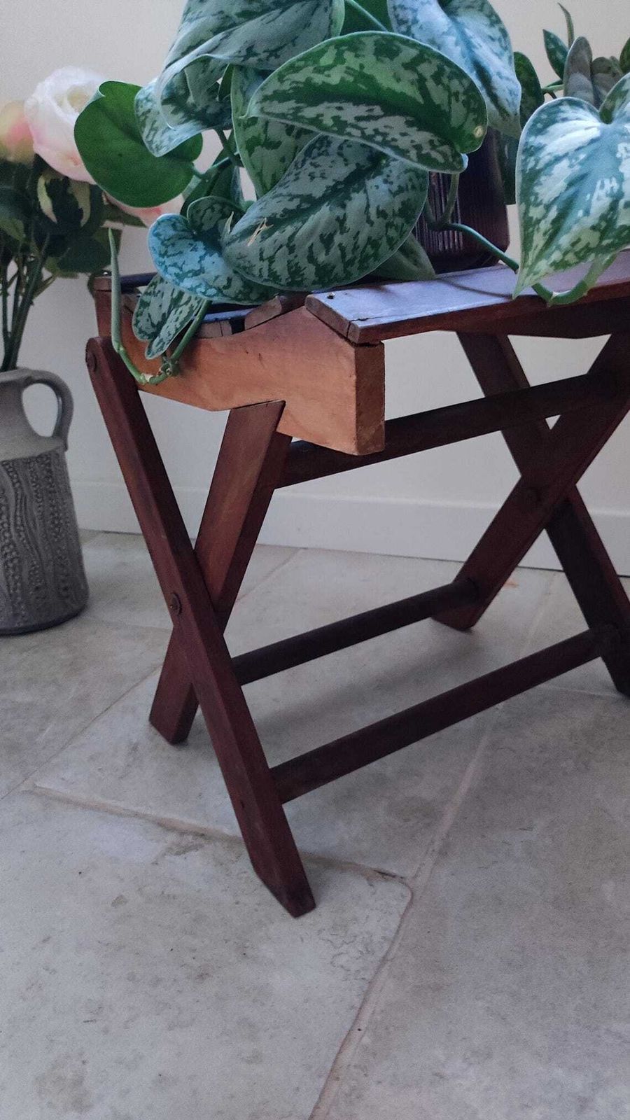 French Wooden Folding Stool With Slats, 1930s Footstool photo Furniture