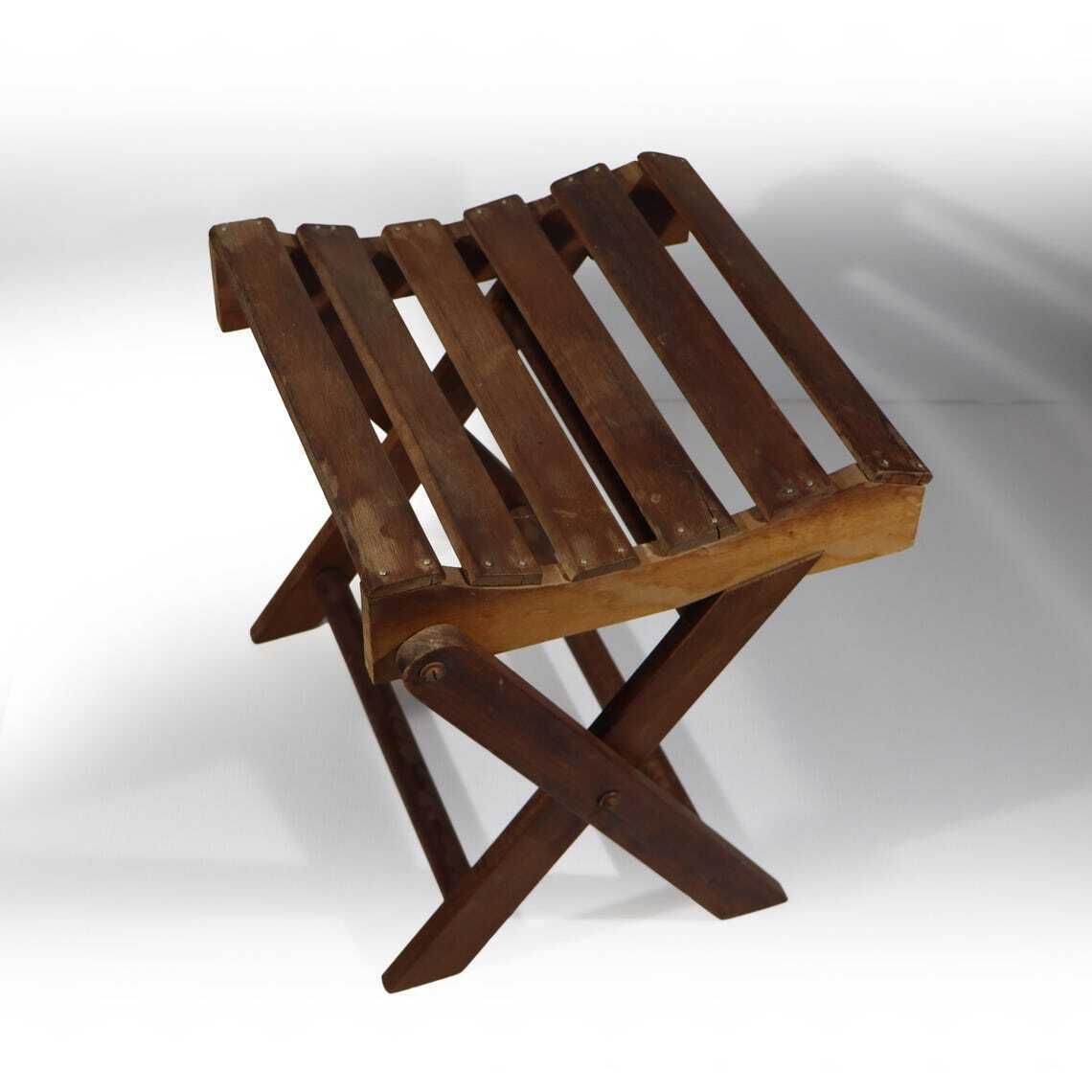 photo furniture French Wooden Folding Stool With Slats, 1930s Footstool