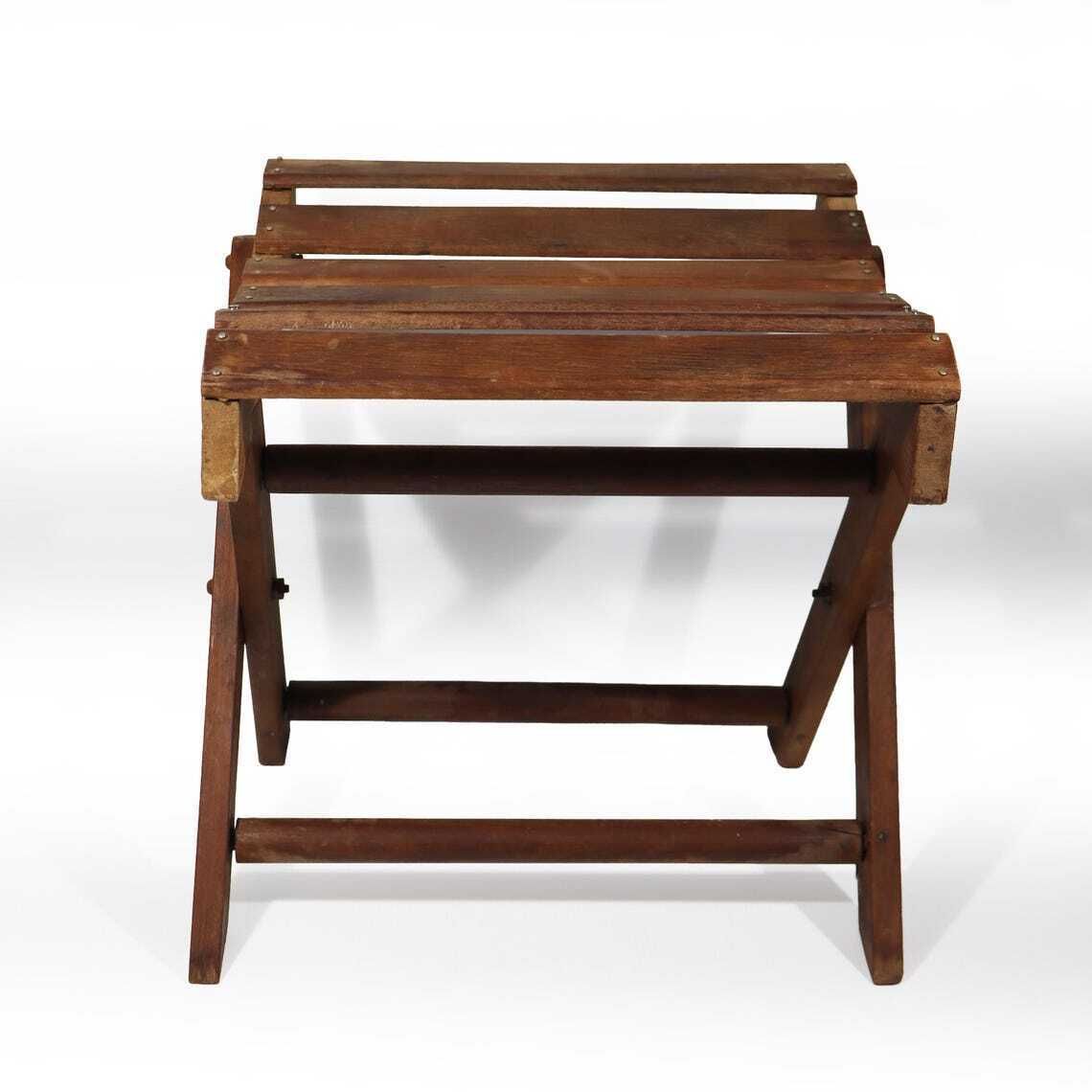photo buy French Wooden Folding Stool With Slats, 1930s Footstool
