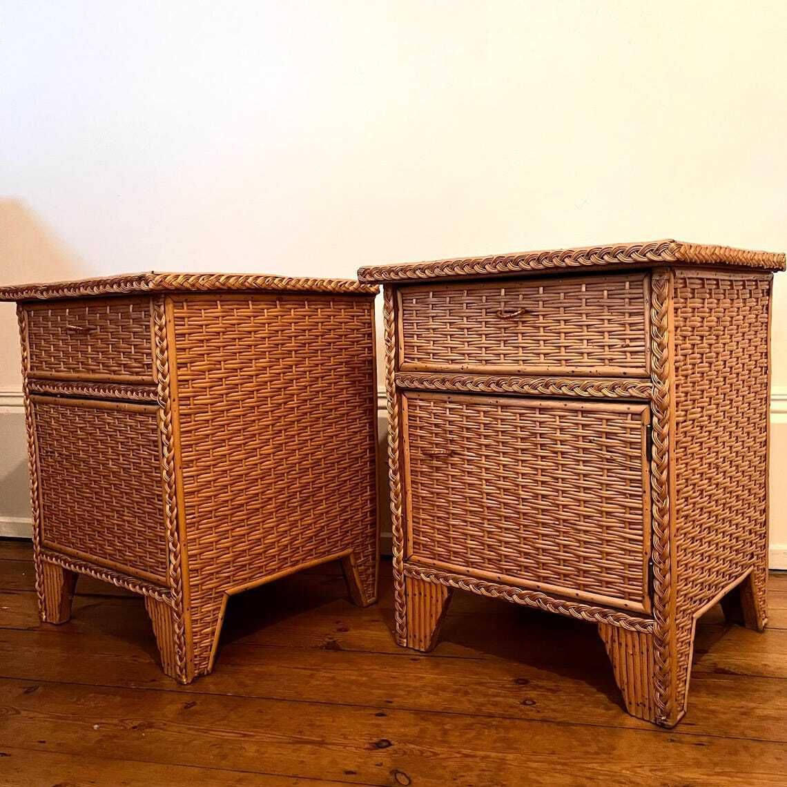 A Pair Of Wicker And Bamboo Bedside Cabinets/ Nightstands photo furniture