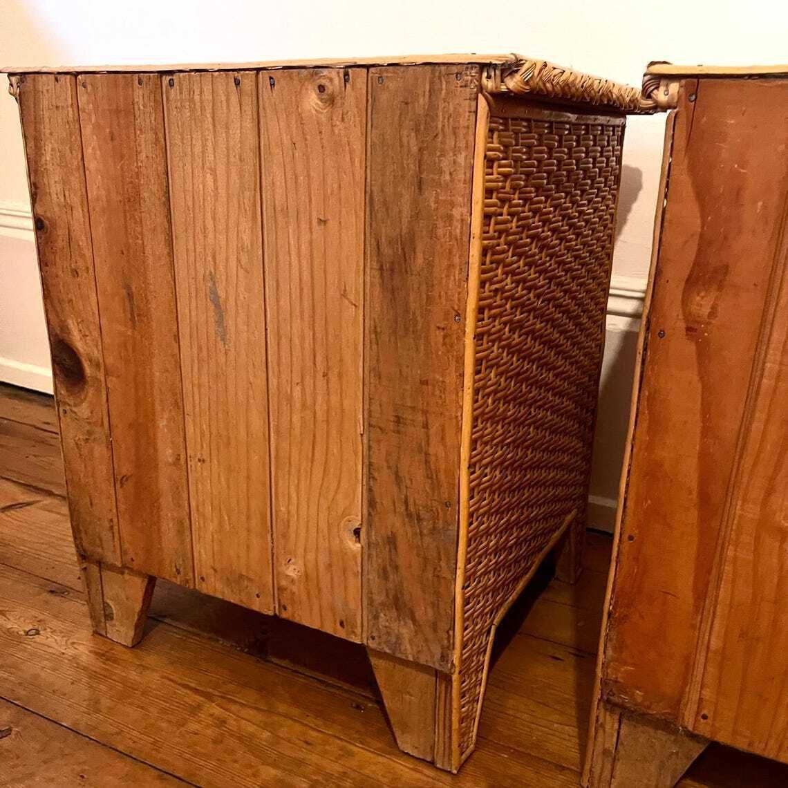 photo furniture A Pair Of Wicker And Bamboo Bedside Cabinets/ Nightstands