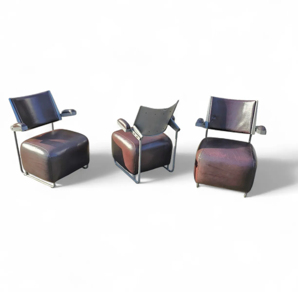 3 X Oscar Armchair By Harri Korhonen For Inno Interior Oy / Brown Leather / 1980s