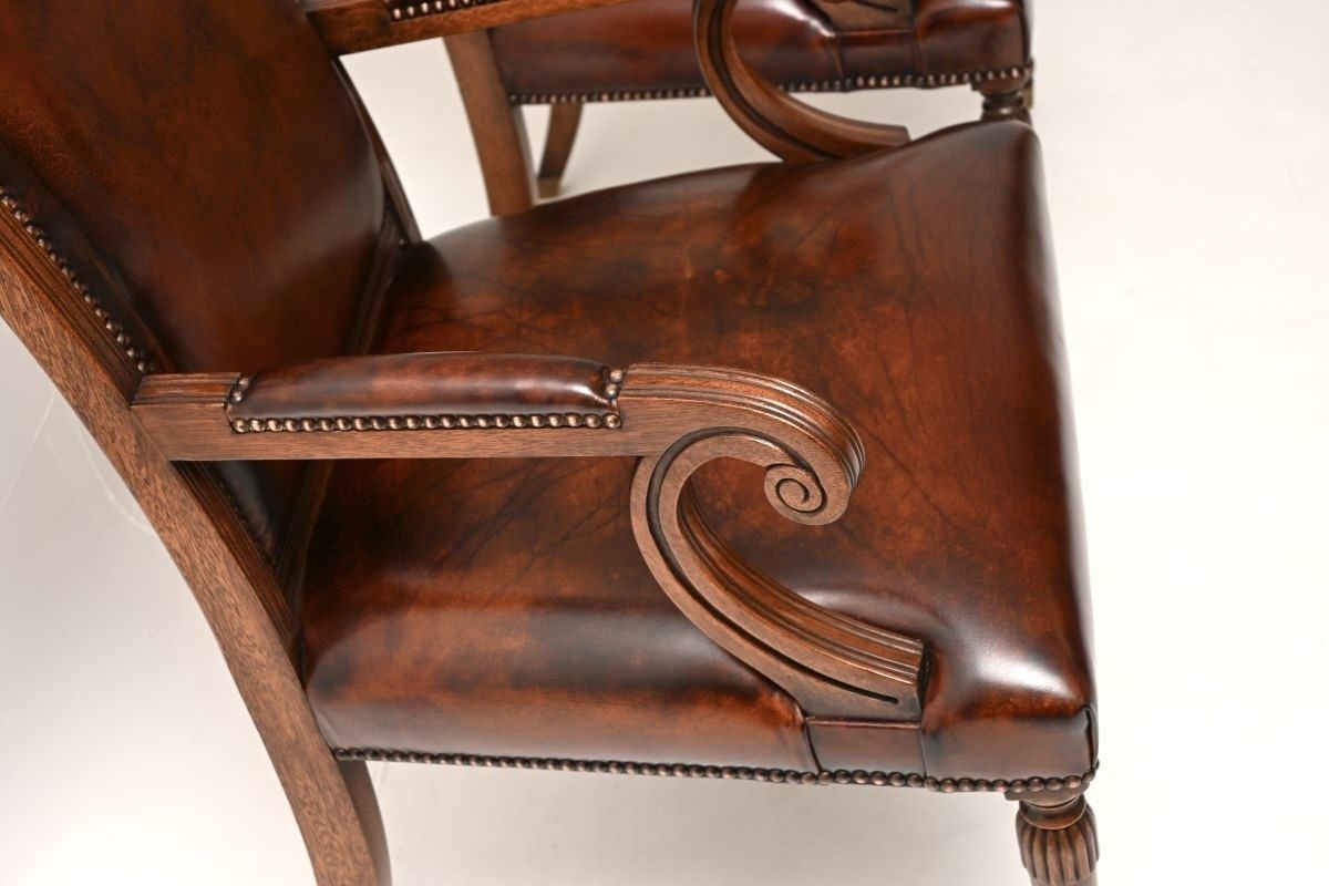 Pair Of Antique Georgian Style Leather And Mahogany Armchairs photo vinterior