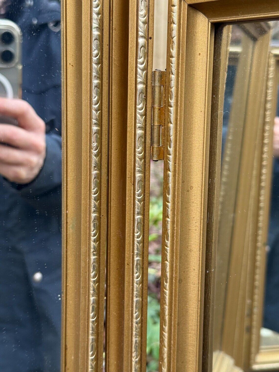 Home Decor Quality Original Vintage 1970s Gold Triple Dressing Table Mirror Ornate Folding Vanity Mirror photo